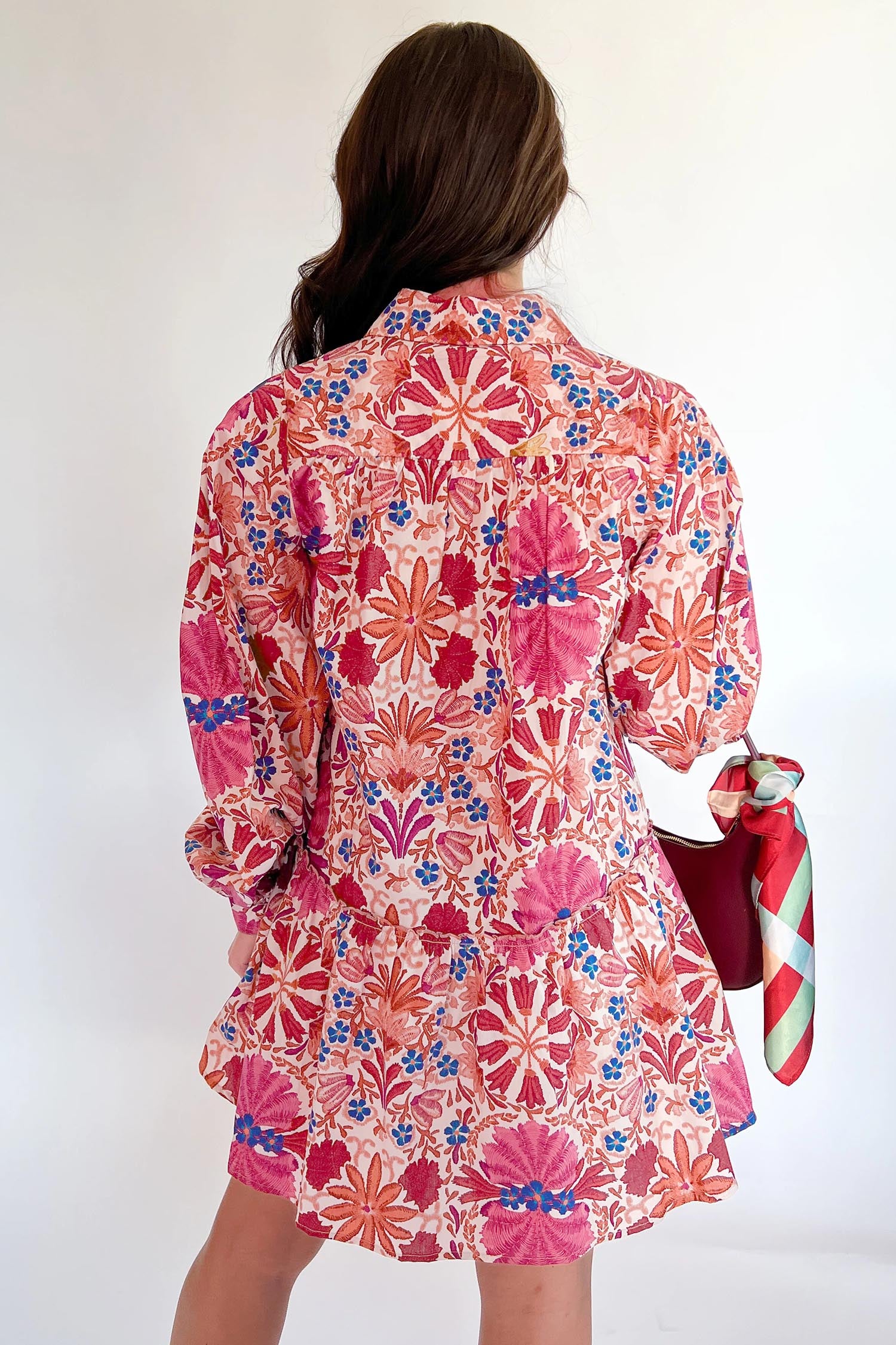 Red Fall Flower Print Long Sleeve Mini Dress-Dresses/Mini Dresses-[Adult]-[Female]-Red-S-2022 Online Blue Zone Planet