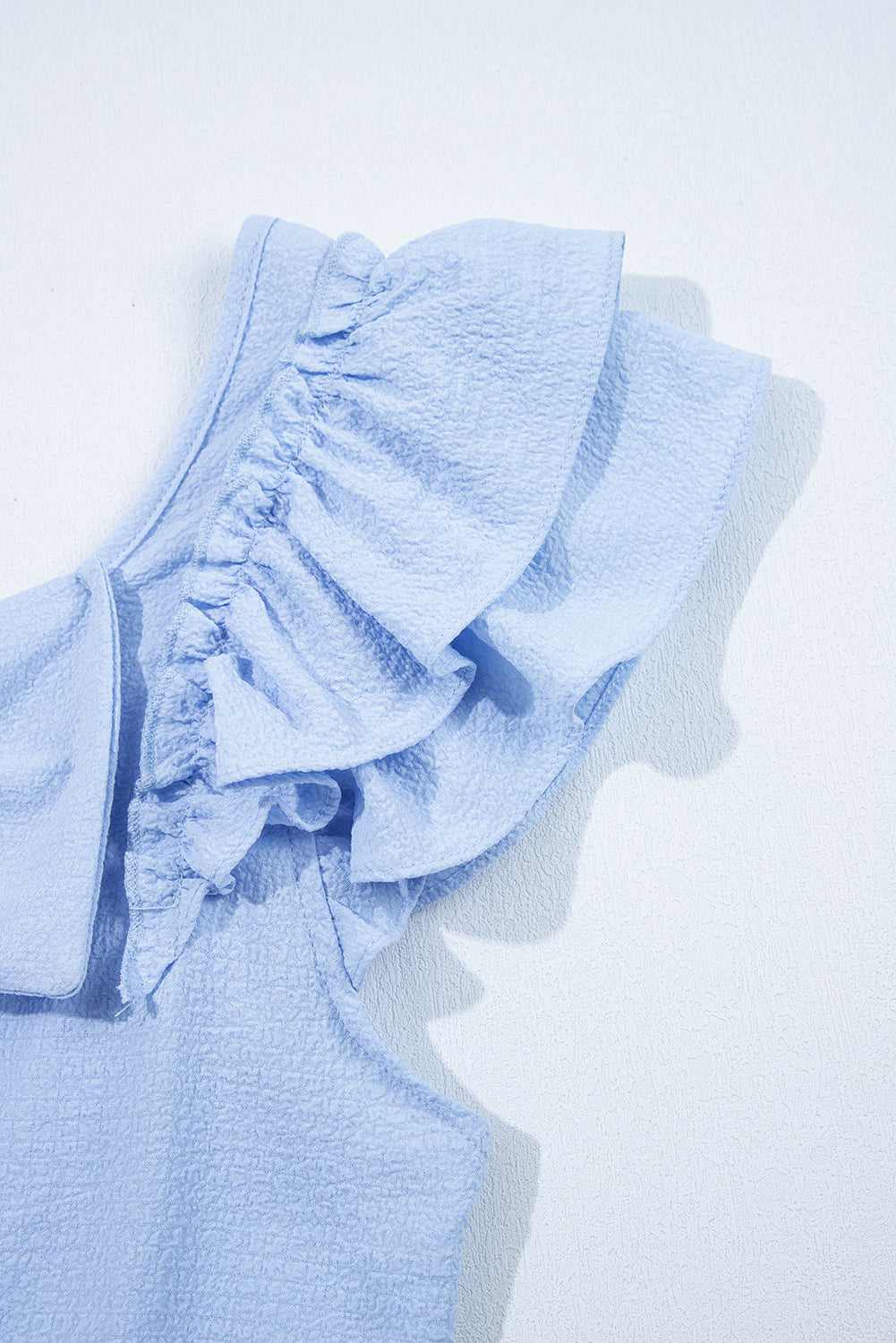 Beau Blue Textured Bow Knot Frilled Butterfly Sleeve Blouse-Tops/Blouses & Shirts-[Adult]-[Female]-2022 Online Blue Zone Planet