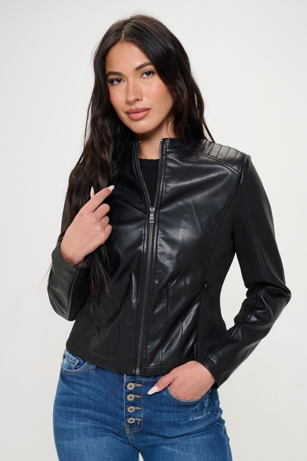 Coalition LA Zip Up Vegan Moto Jacket-TOPS / DRESSES-[Adult]-[Female]-Black-S-2022 Online Blue Zone Planet