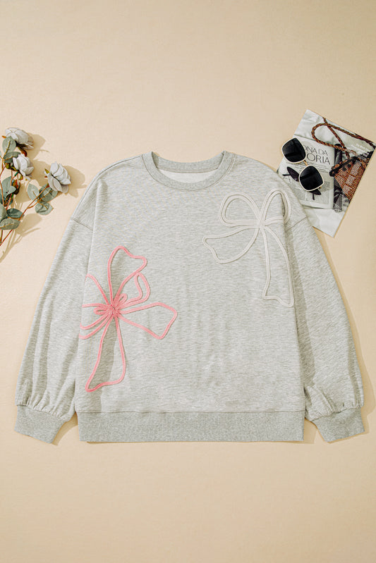 Light Grey Plus Size Thread Embroidered Drop Shoulder Round Neck Sweatshirt-Tops/Sweatshirts & Hoodies-[Adult]-[Female]-2022 Online Blue Zone Planet