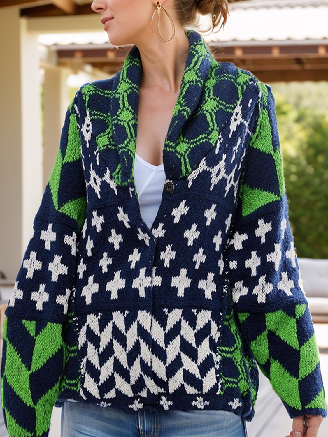 Blue Zone Planet | Cross Graphic Button Up Long Sleeve Cardigan-TOPS / DRESSES-[Adult]-[Female]-Green-One Size-2022 Online Blue Zone Planet