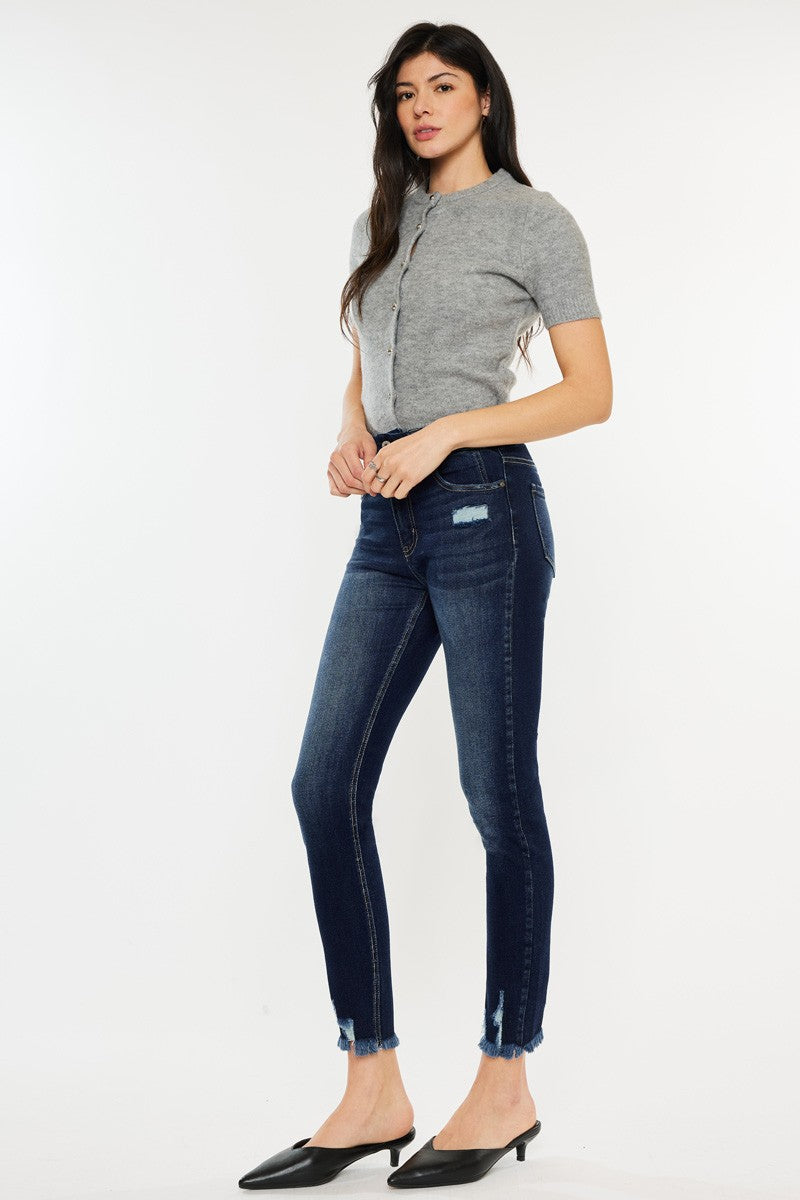 Blue Zone Planet | Kancan Full Size Cat's Whiskers Raw Hem High Waist Jeans-BOTTOMS SIZES SMALL MEDIUM LARGE-[Adult]-[Female]-2022 Online Blue Zone Planet