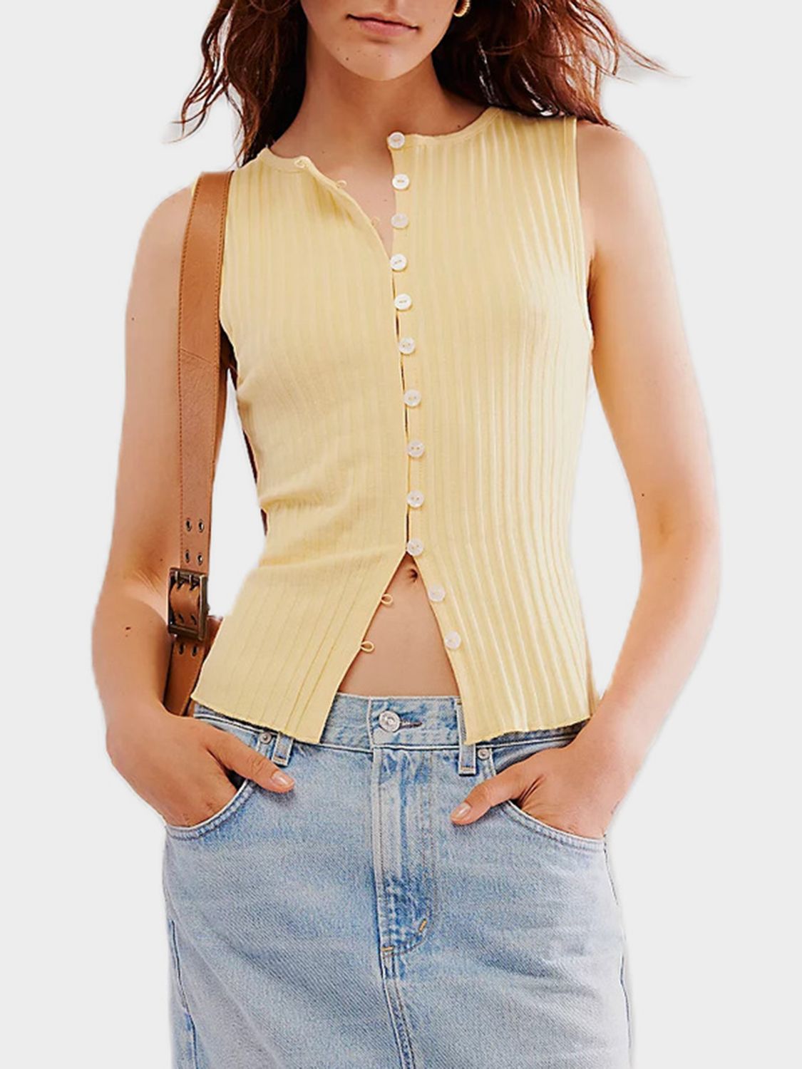 Button Down Round Neck Sweater Vest-TOPS / DRESSES-[Adult]-[Female]-2022 Online Blue Zone Planet