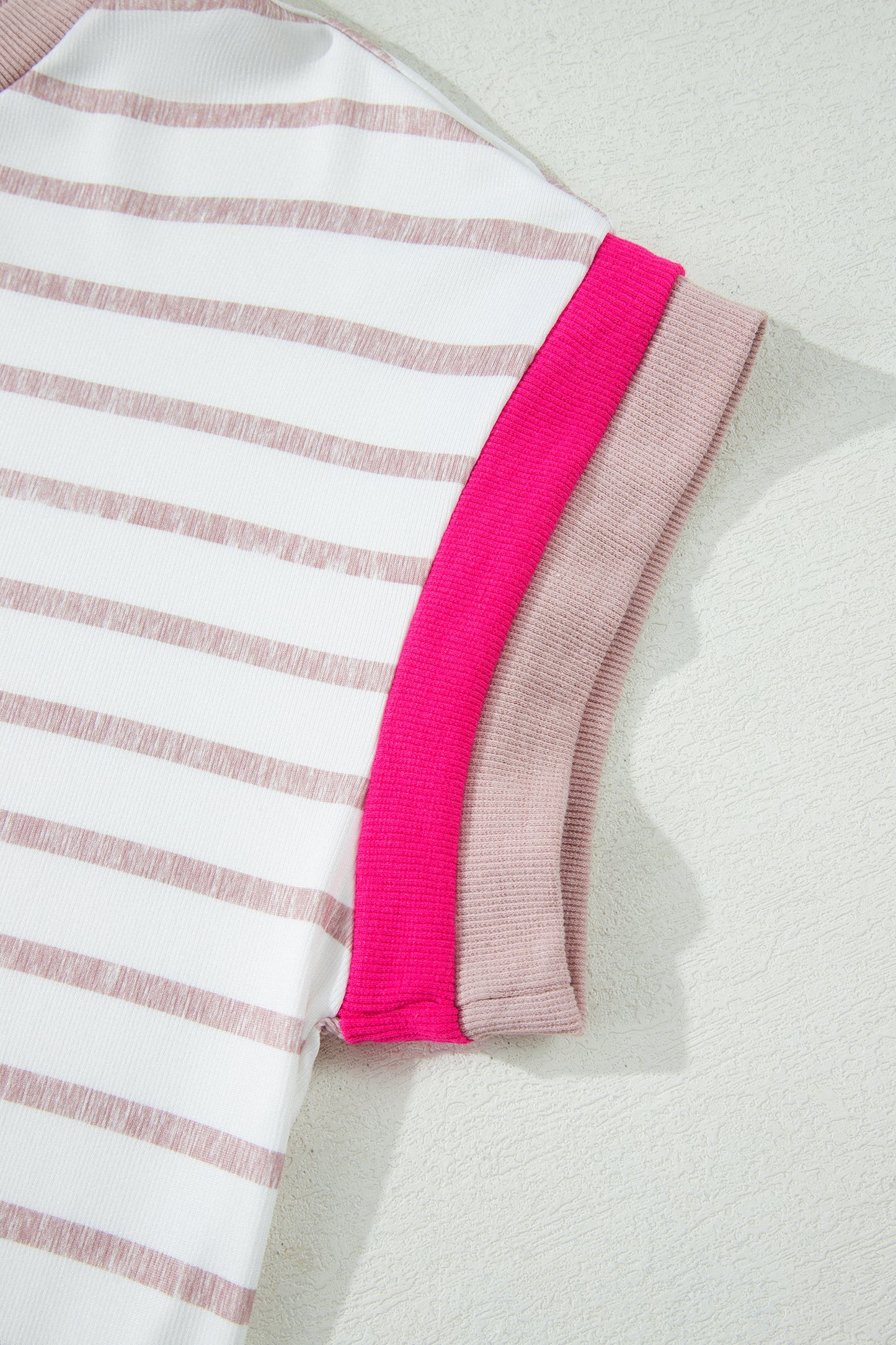 Khaki Stripe Color Block Trim Round Neck Short Sleeve Top-Tops/Tops & Tees-[Adult]-[Female]-2022 Online Blue Zone Planet