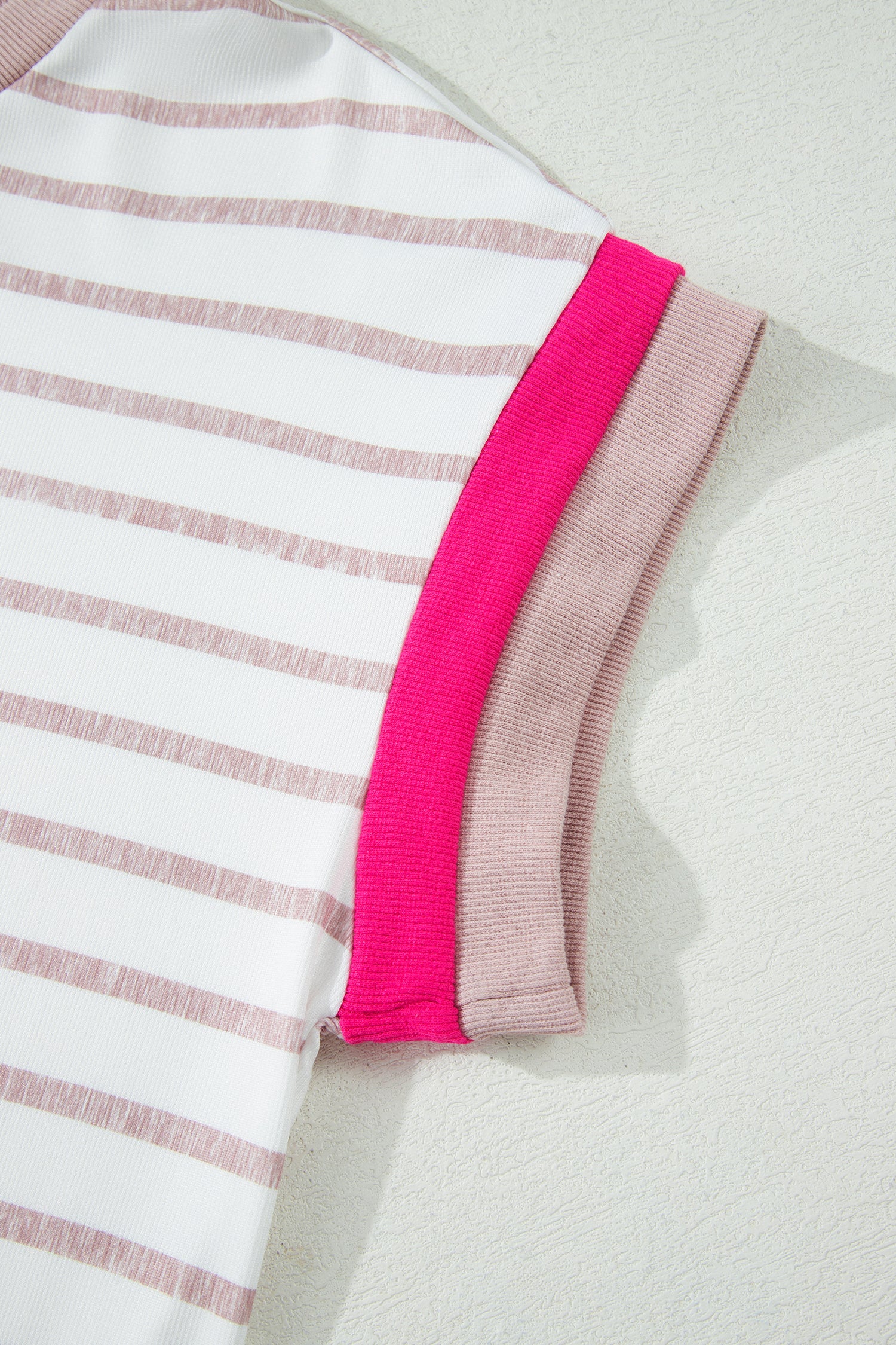 Khaki Stripe Color Block Trim Round Neck Short Sleeve Top-Tops/Tops & Tees-[Adult]-[Female]-2022 Online Blue Zone Planet