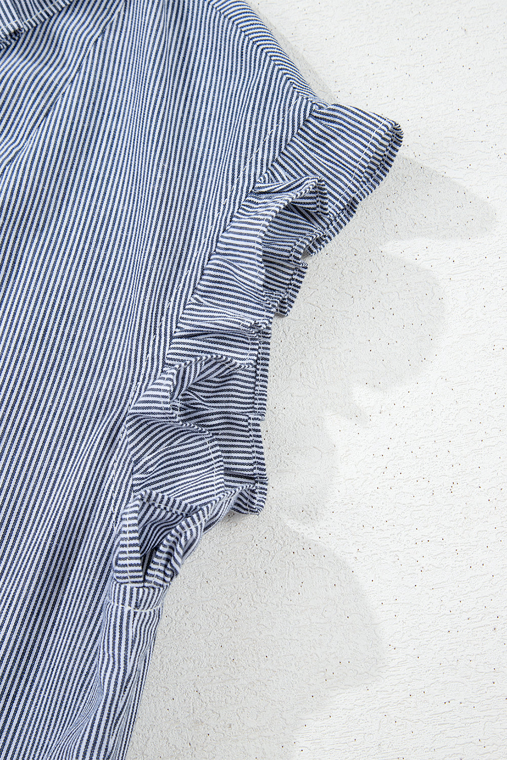 Blue Stripe Frilled Sleeveless Collar Front Pocket Button Up Mini Dress-TOPS / DRESSES-[Adult]-[Female]-2022 Online Blue Zone Planet