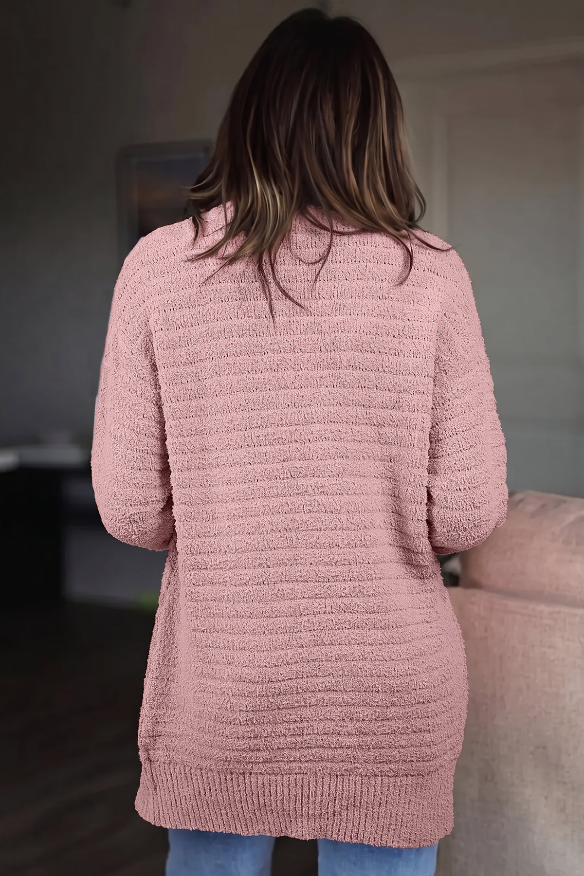 Light Pink Open Front Soft Fuzzy Ribbed Sweater Cardigan-TOPS / DRESSES-[Adult]-[Female]-2022 Online Blue Zone Planet