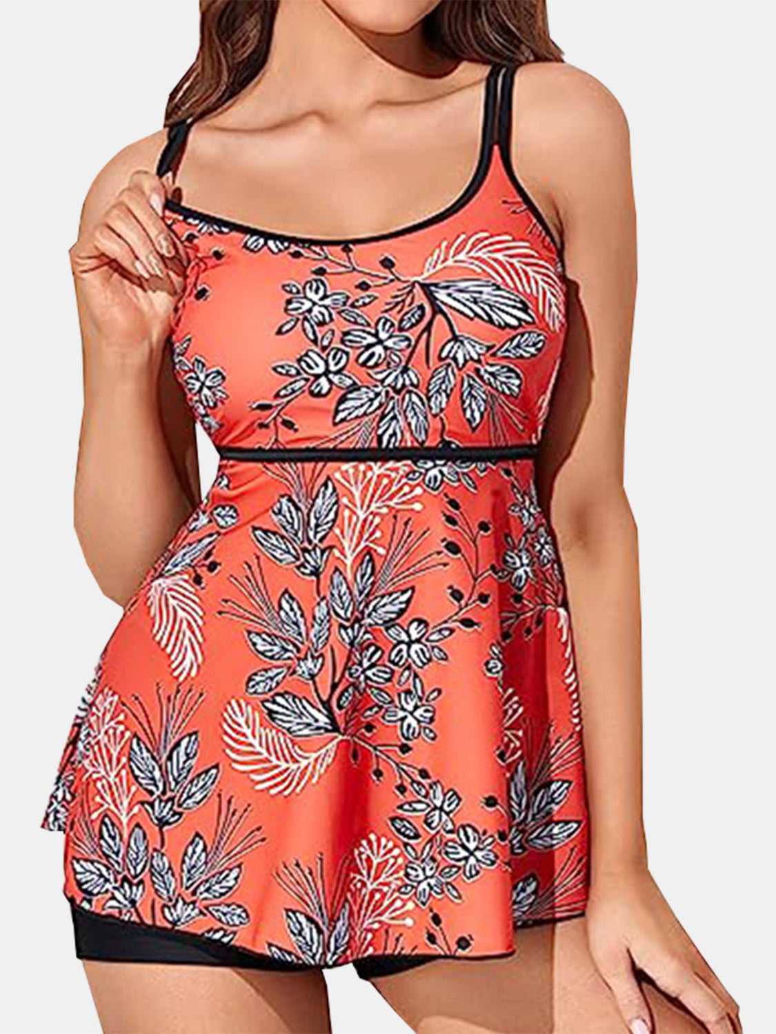 Blue Zone Planet | Printed Scoop Neck Two-Piece Swim Set-TOPS / DRESSES-[Adult]-[Female]-Coral-M-2022 Online Blue Zone Planet