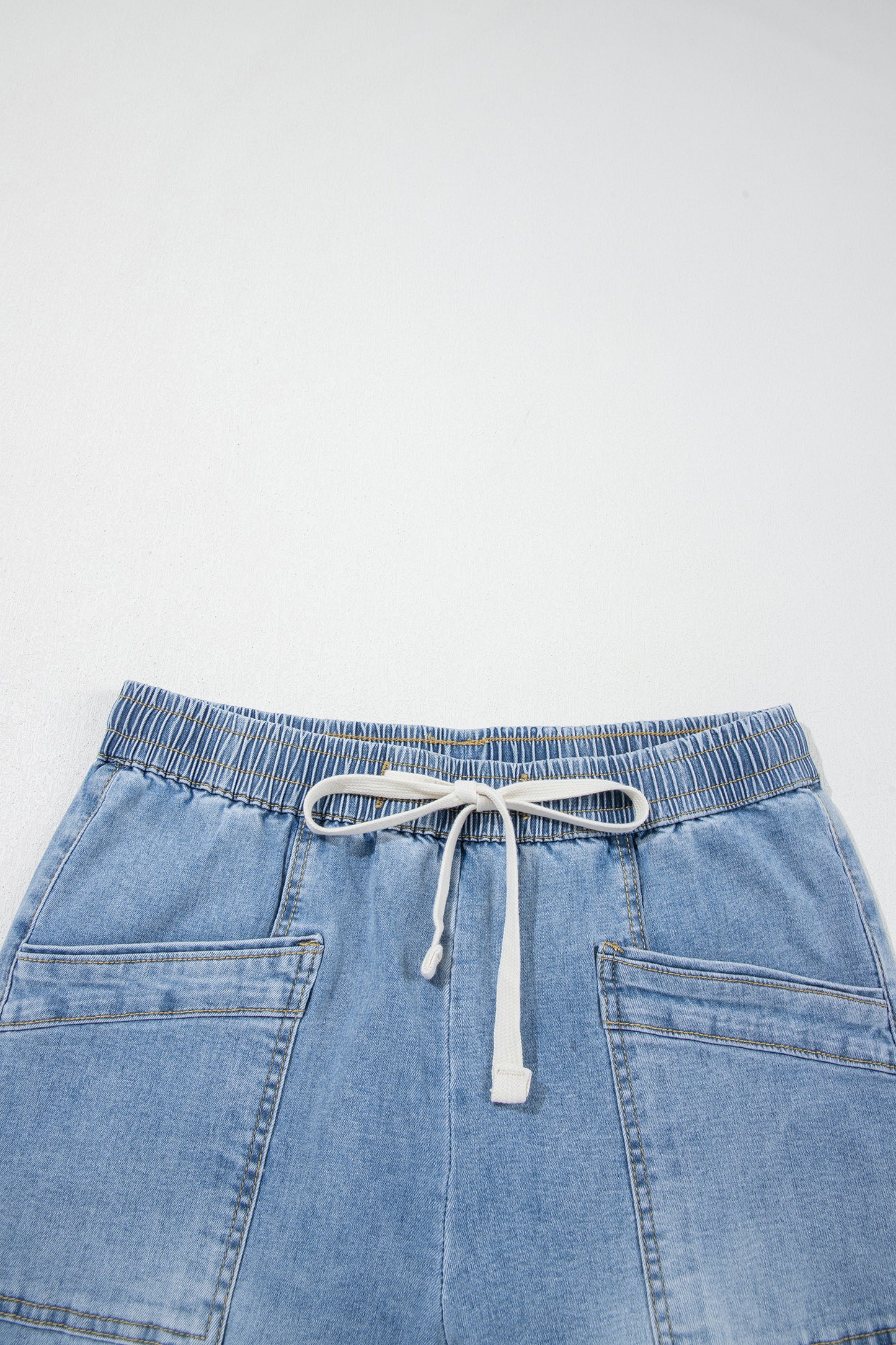 Beau Blue Drawstring Waist Wide Leg Ankle Length Jeans-Bottoms/Jeans-[Adult]-[Female]-2022 Online Blue Zone Planet