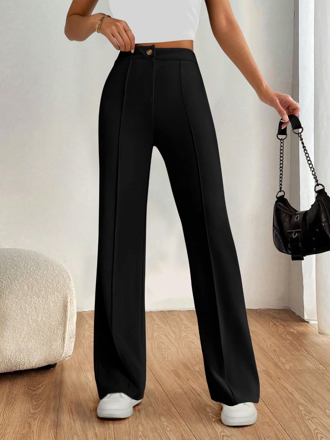 High Waist Wide Leg Pants-BOTTOMS SIZES SMALL MEDIUM LARGE-[Adult]-[Female]-Black-S-2022 Online Blue Zone Planet