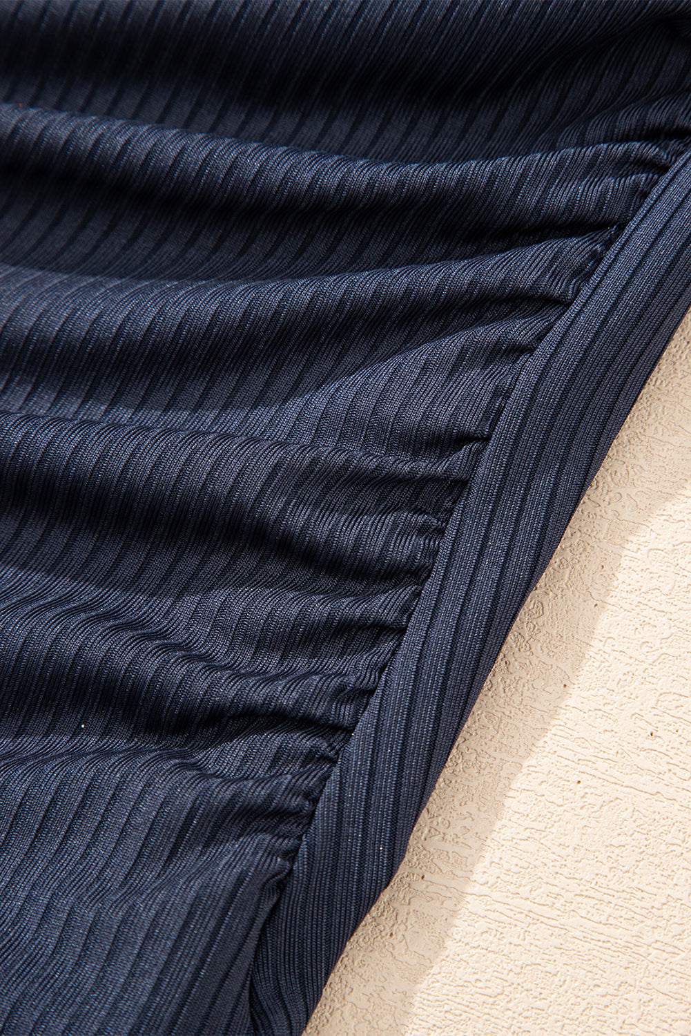 Navy Blue Ruched U Neck Ribbed Tankini-Swimwear/Tankinis-[Adult]-[Female]-2022 Online Blue Zone Planet