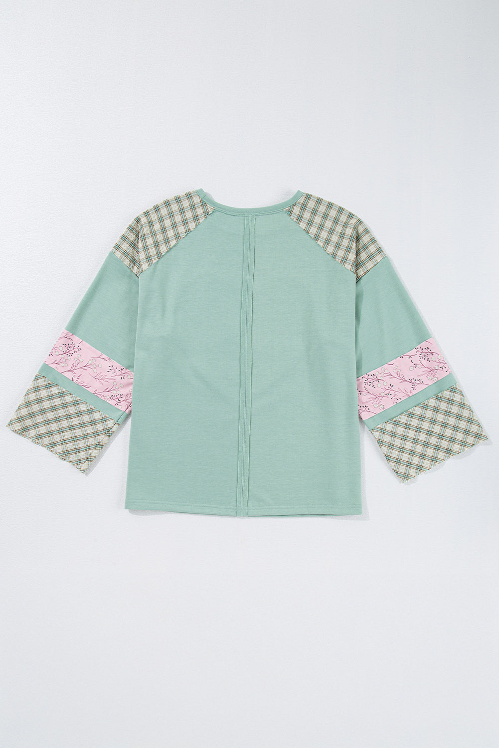 Aqua Plaid Floral Patchwork Heart Long Sleeve Top