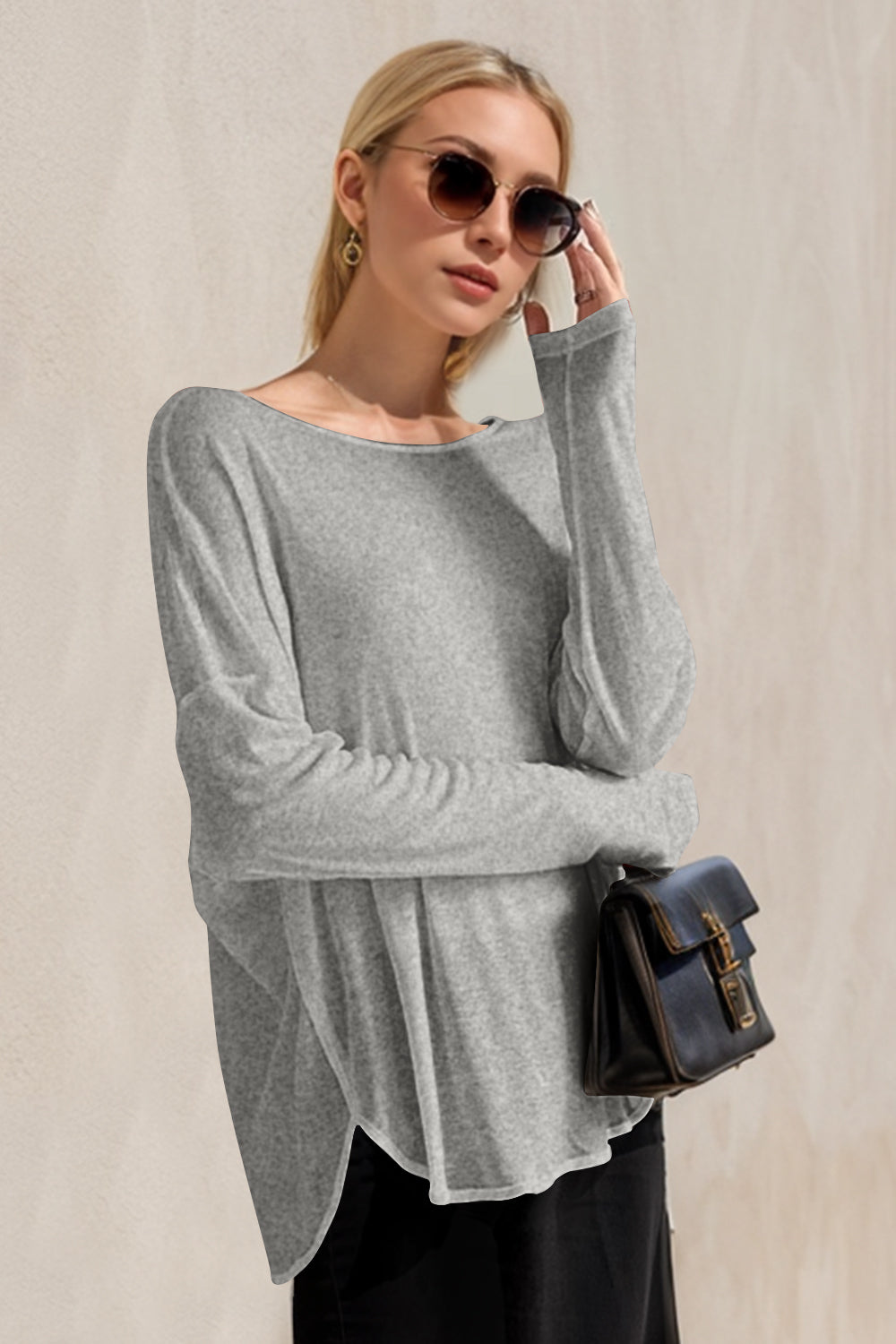 Basic Bae High-Low Long Sleeve T-Shirt-TOPS / DRESSES-[Adult]-[Female]-Gray-S-2022 Online Blue Zone Planet