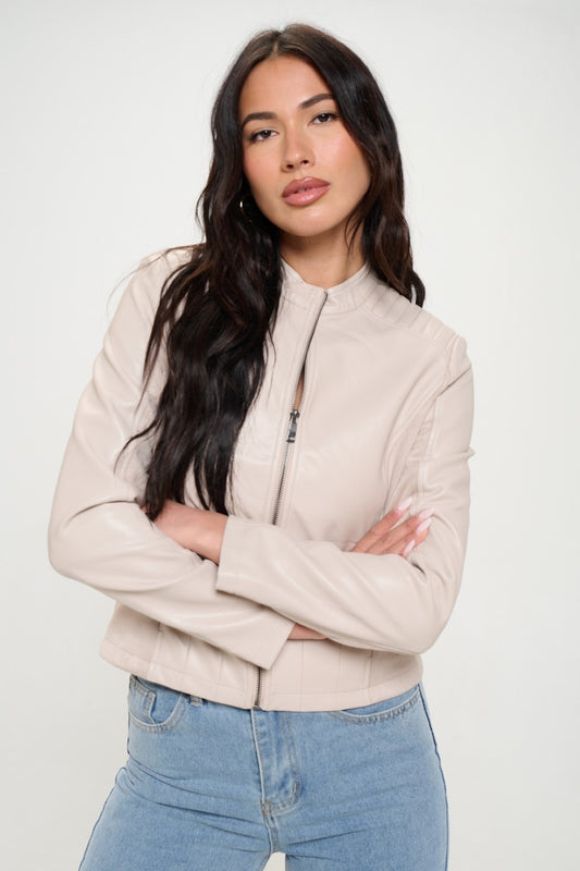 Coalition LA Zip Up Vegan Moto Jacket-TOPS / DRESSES-[Adult]-[Female]-Cream-S-2022 Online Blue Zone Planet