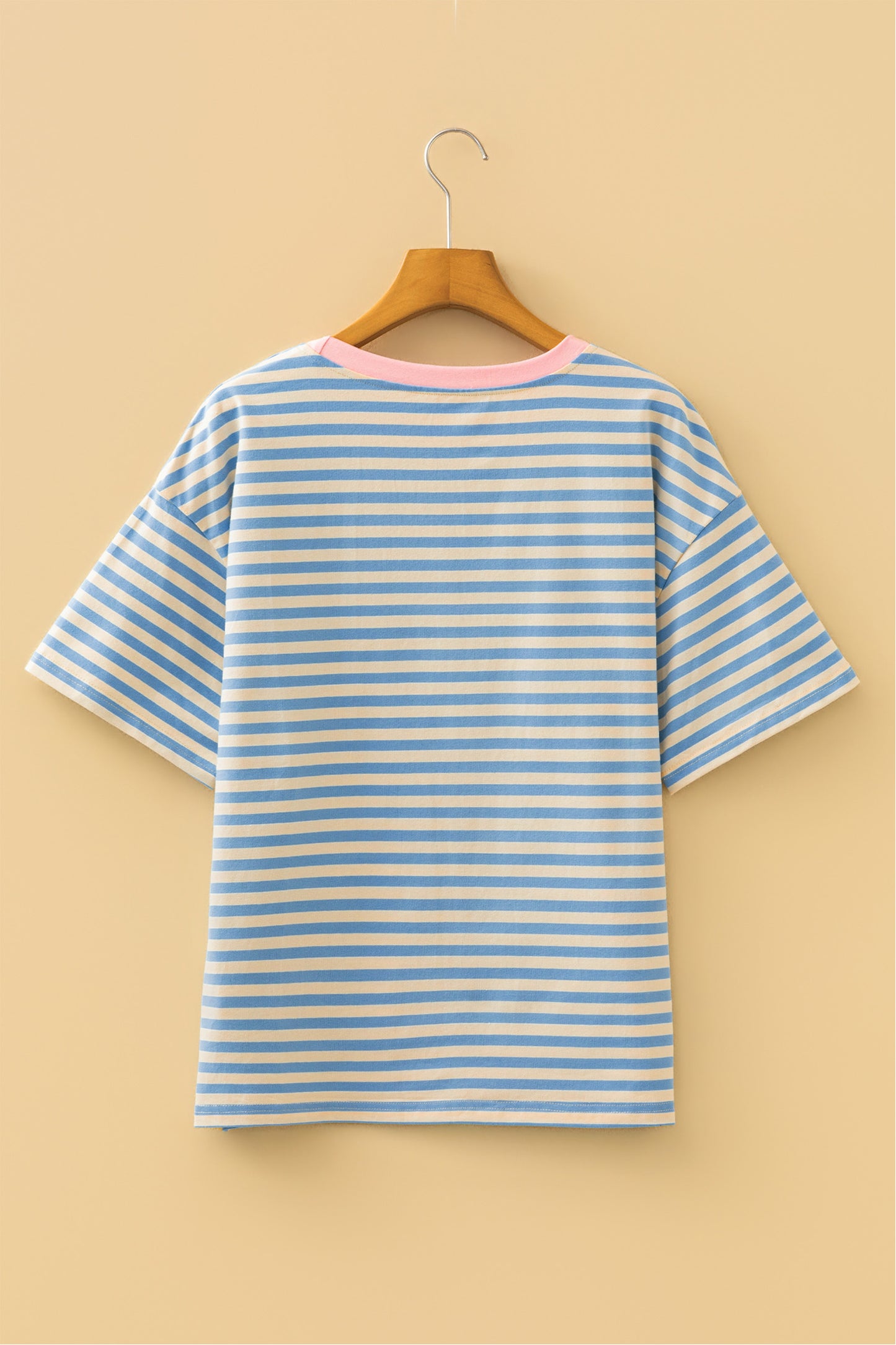 Sky Blue Stripe HOPPY Chenille Patched Graphic Crew Neck Tee-Graphic/Graphic Tees-[Adult]-[Female]-2022 Online Blue Zone Planet