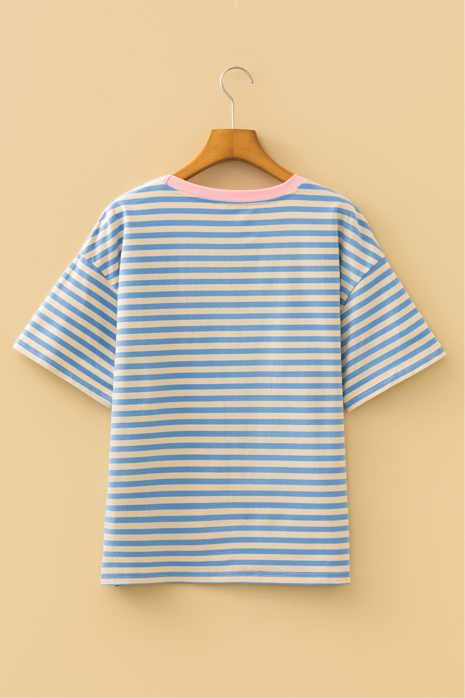 Sky Blue Stripe HOPPY Chenille Patched Graphic Crew Neck Tee-Graphic/Graphic Tees-[Adult]-[Female]-2022 Online Blue Zone Planet