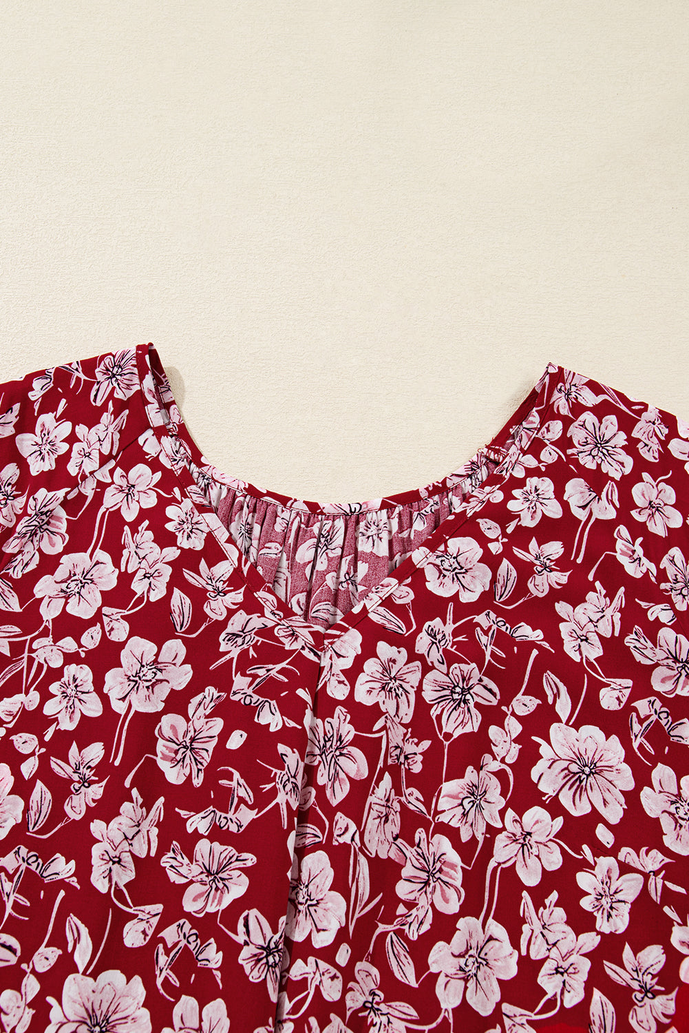 Purple Plus Floral Balloon Sleeve V Neck Relaxed Dress-Plus Size/Plus Size Dresses/Plus Size Mini Dresses-[Adult]-[Female]-2022 Online Blue Zone Planet