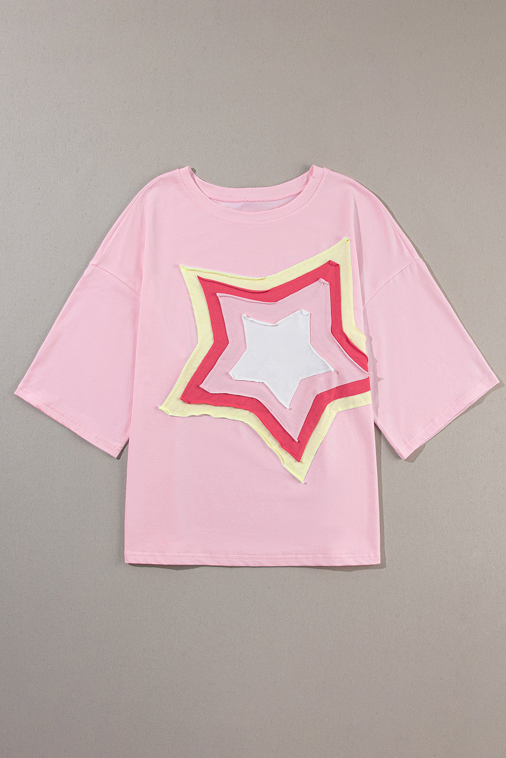 Moonlight Jade Colorblock Star Patched Half Sleeve Oversized Tee-Tops/Tops & Tees-[Adult]-[Female]-2022 Online Blue Zone Planet