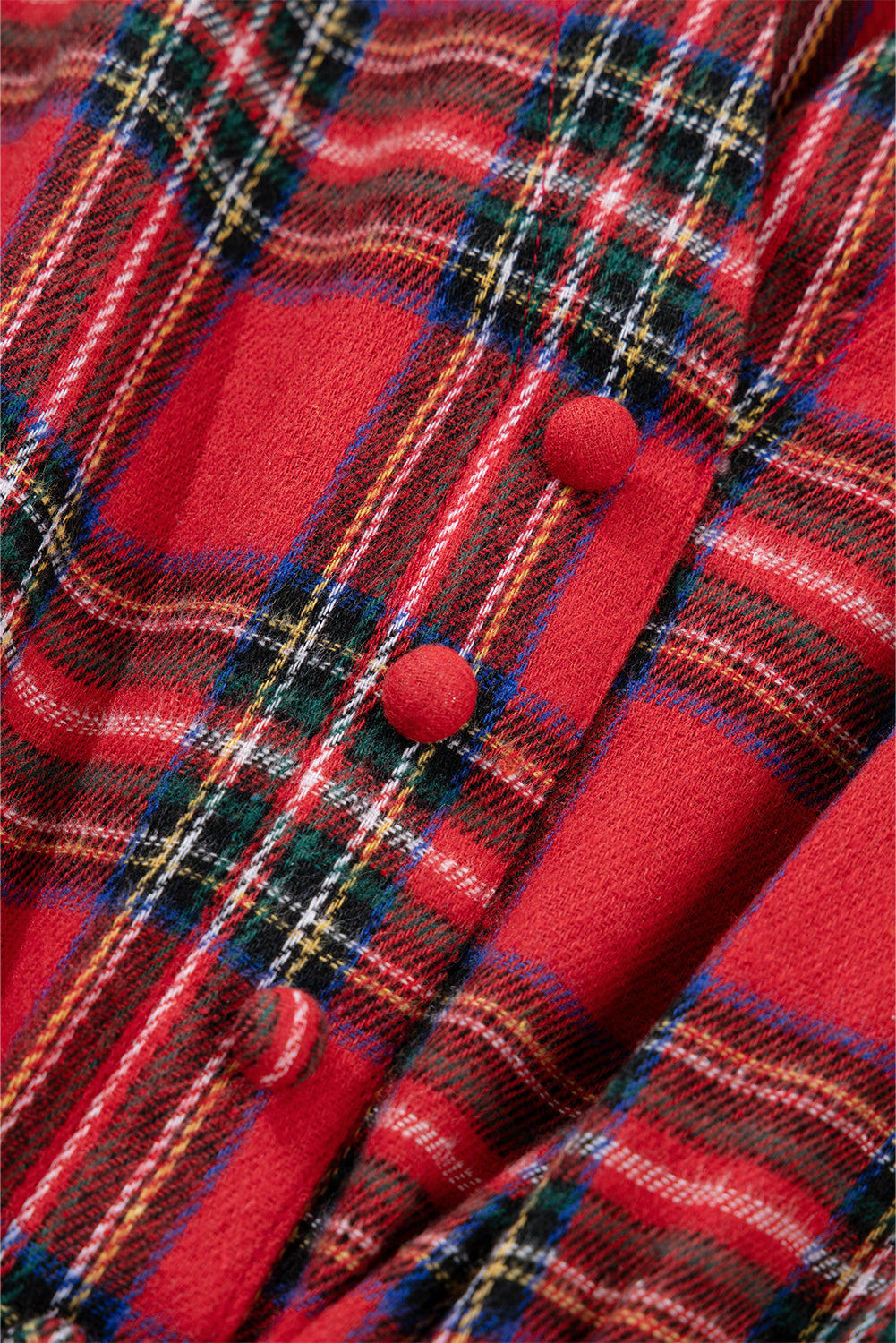 Red Christmas Plaid V Neck 3/4 Sleeve Tie Waist Ruffle Hem Long Dress-TOPS / DRESSES-[Adult]-[Female]-2022 Online Blue Zone Planet