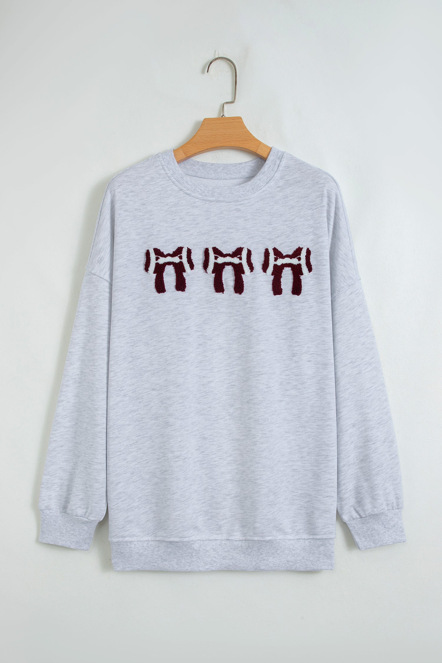 Gray Chenille Embroidered Rugby Bow Game Day Oversized Sweatshirt-Tops/Sweatshirts & Hoodies-[Adult]-[Female]-2022 Online Blue Zone Planet