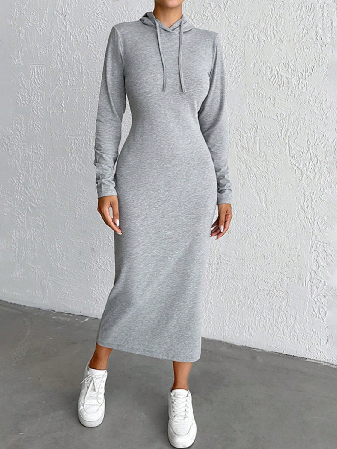 Blue Zone Planet |  Drawstring Long Sleeve Hooded Midi Dress