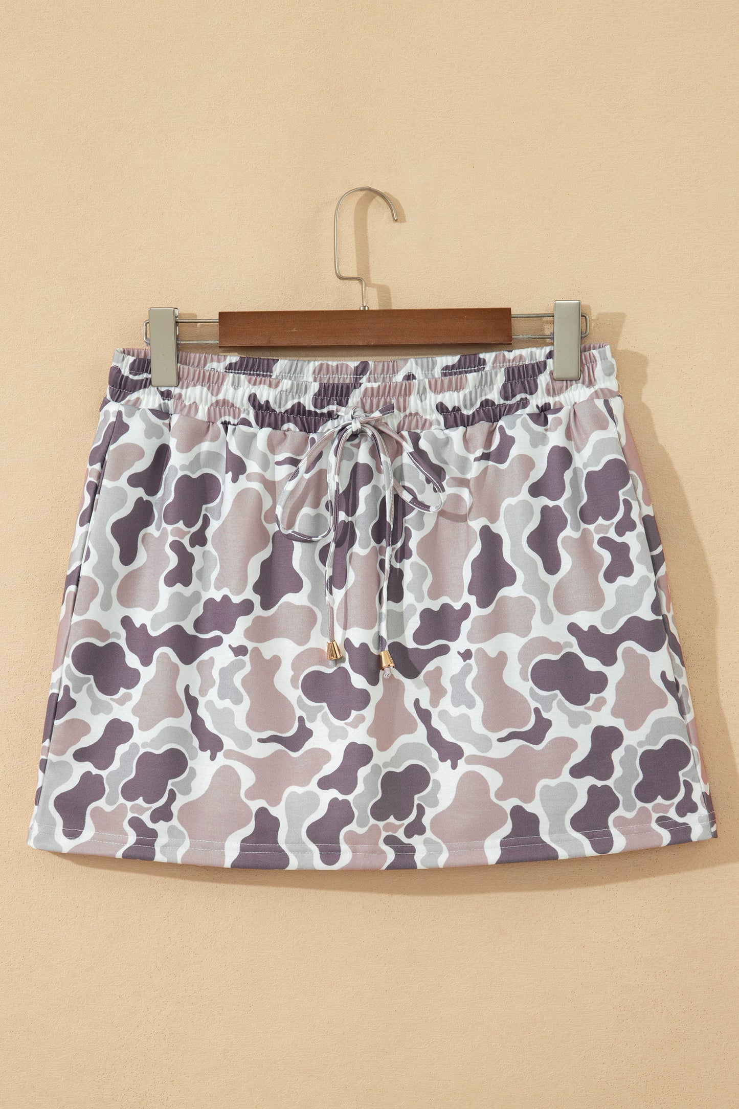 Sky Blue Abstract Camo Elastic Waist Drawstring Mini Skort-Bottoms/Skirts & Petticoat-[Adult]-[Female]-2022 Online Blue Zone Planet