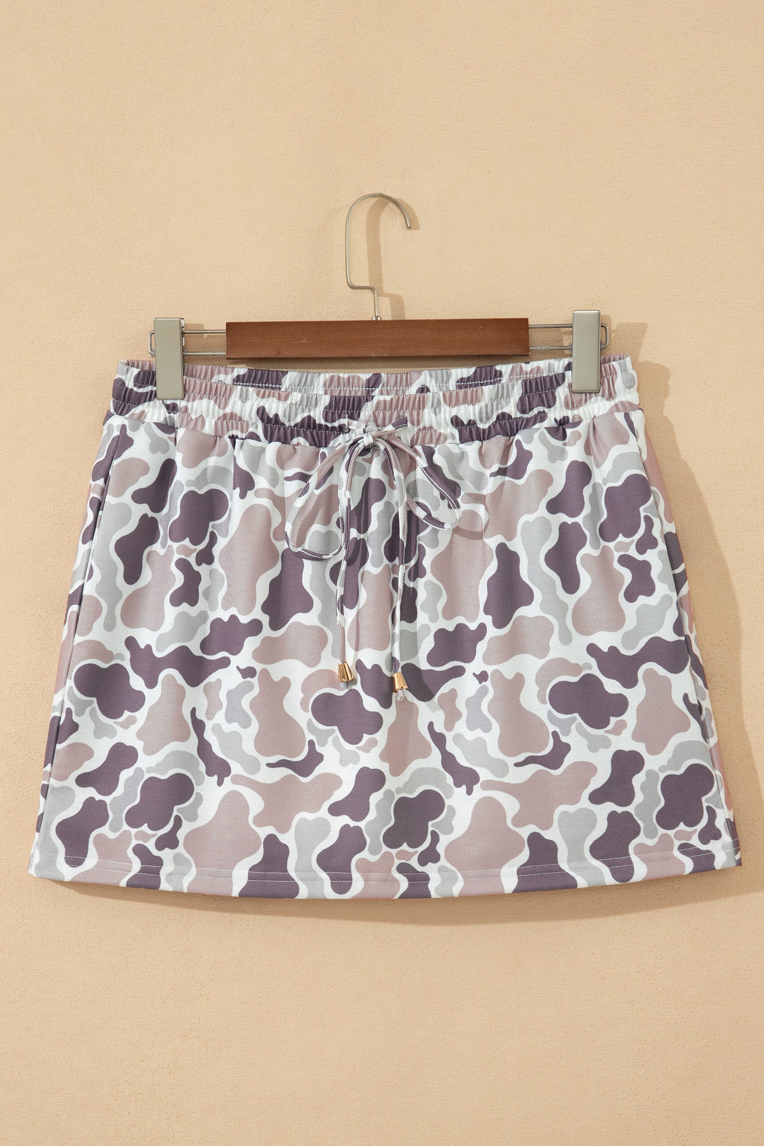 Sky Blue Abstract Camo Elastic Waist Drawstring Mini Skort-Bottoms/Skirts & Petticoat-[Adult]-[Female]-2022 Online Blue Zone Planet