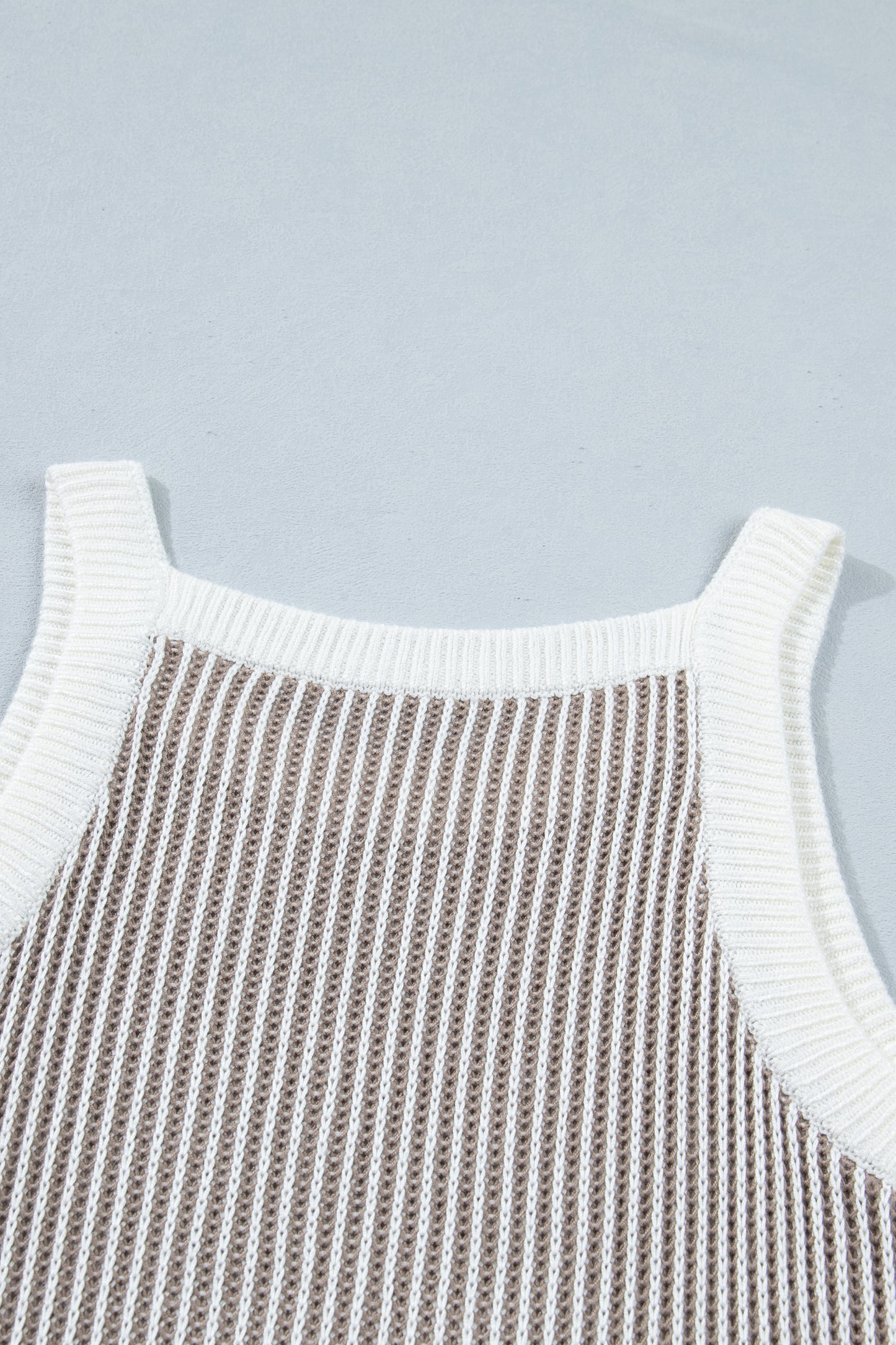 Pale Khaki Contrast Trim Ribbed Knit Sweater Tank Top-Sweaters & Cardigans/Sweater Vests-[Adult]-[Female]-2022 Online Blue Zone Planet