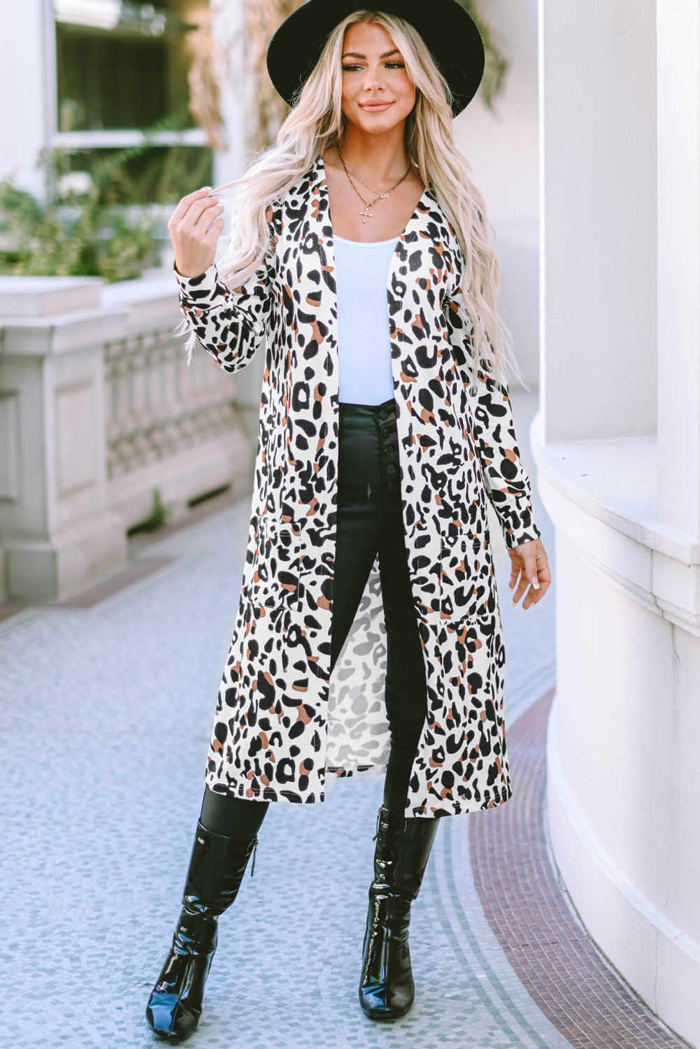 Leopard Pocketed Open Front Duster Cardigan-Sale (50% OFF)/30% OFF-[Adult]-[Female]-2022 Online Blue Zone Planet