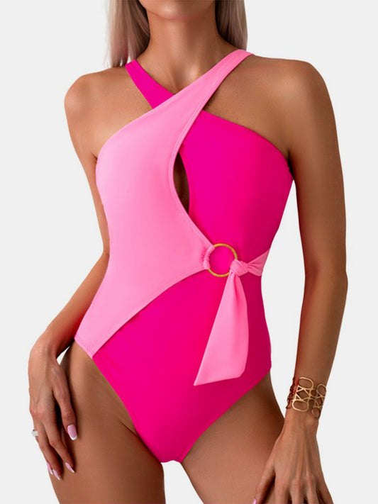 Blue Zone Planet | Cutout Contrast Sleeveless One-Piece Swimwear-TOPS / DRESSES-[Adult]-[Female]-Hot Pink-S-2022 Online Blue Zone Planet