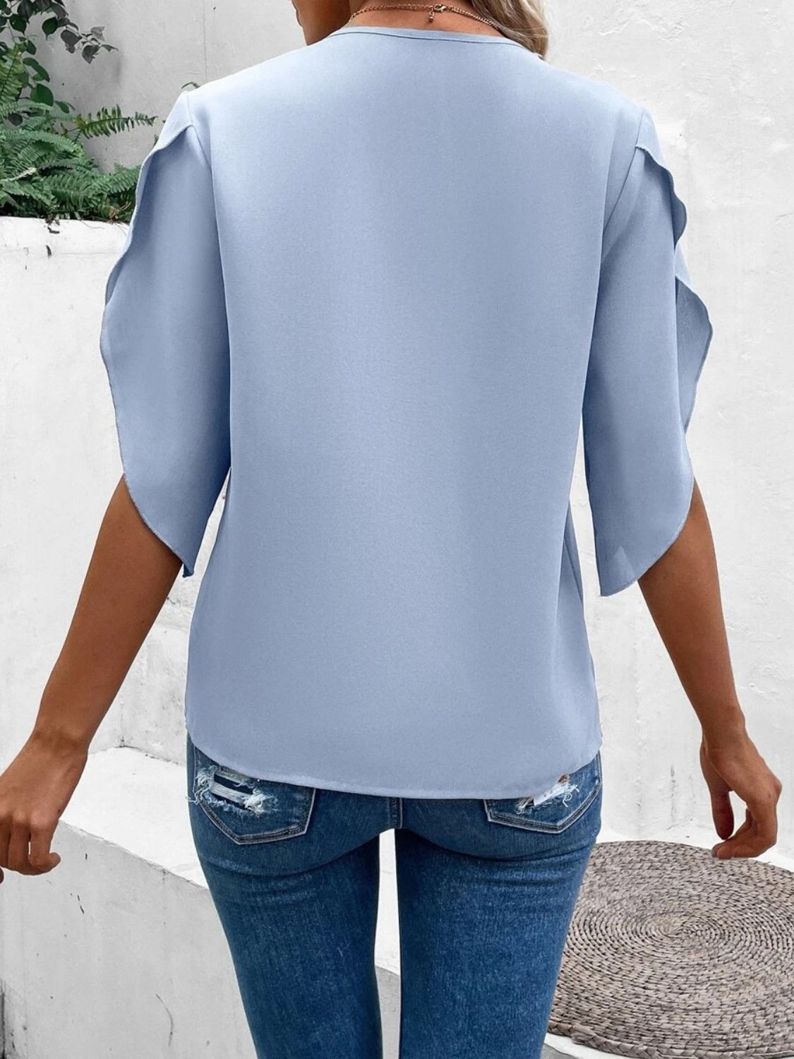 Lace Detail V-Neck Half Sleeve Blouse-TOPS / DRESSES-[Adult]-[Female]-2022 Online Blue Zone Planet