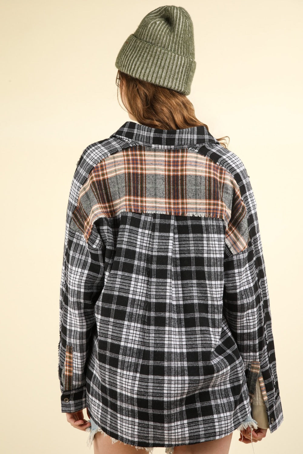 VERY J Contrast Plaid Raw Detail Shirt-TOPS / DRESSES-[Adult]-[Female]-2022 Online Blue Zone Planet