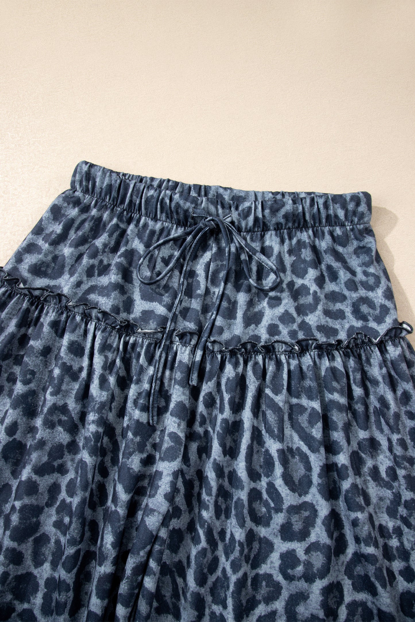 Gray Wild Leopard Print Frilled Detail Drawstring Wide Leg Pants-Bottoms/Pants & Culotte-[Adult]-[Female]-2022 Online Blue Zone Planet