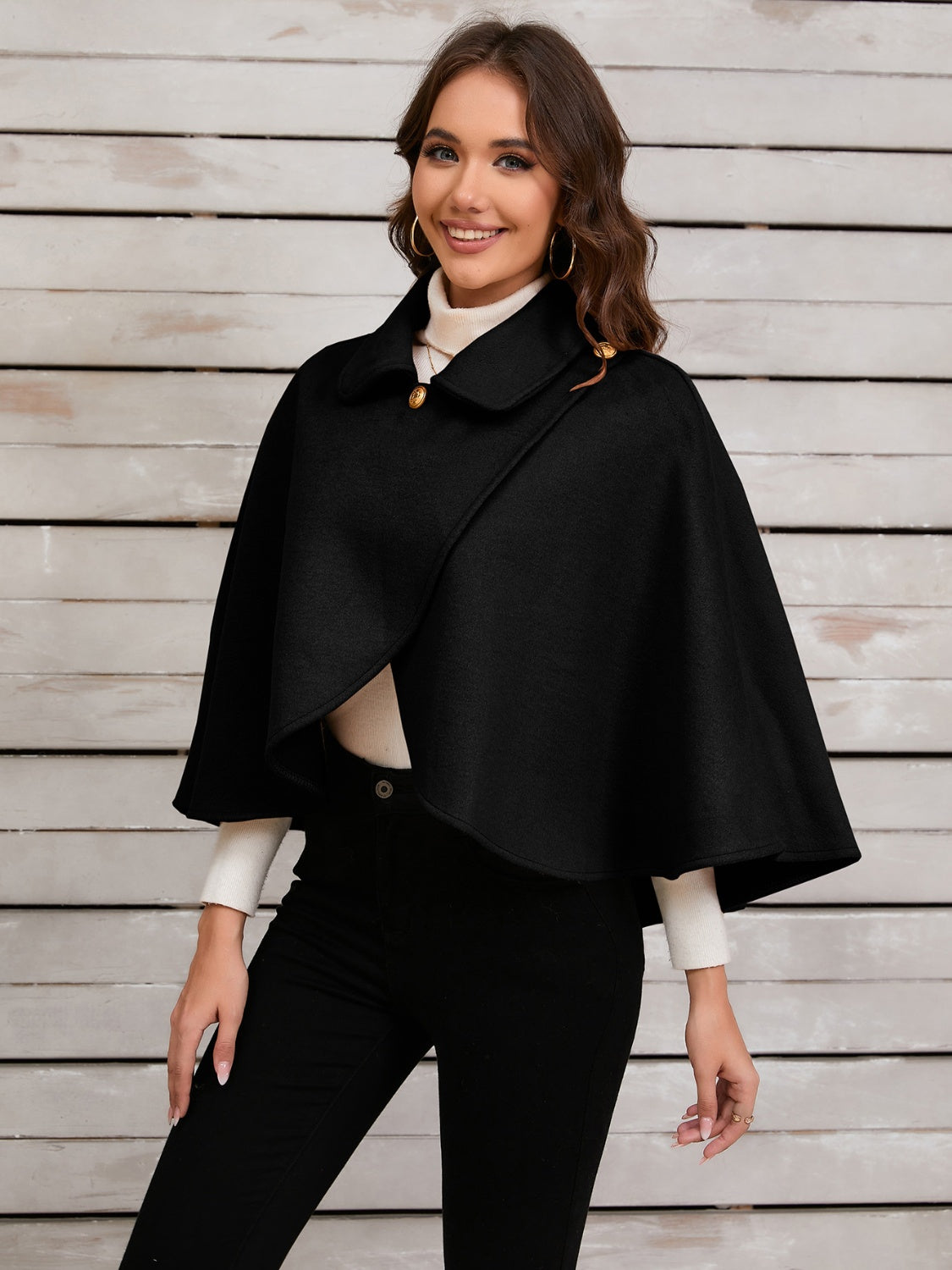 Collared Neck Cropped Cape-TOPS / DRESSES-[Adult]-[Female]-Black-One Size-2022 Online Blue Zone Planet