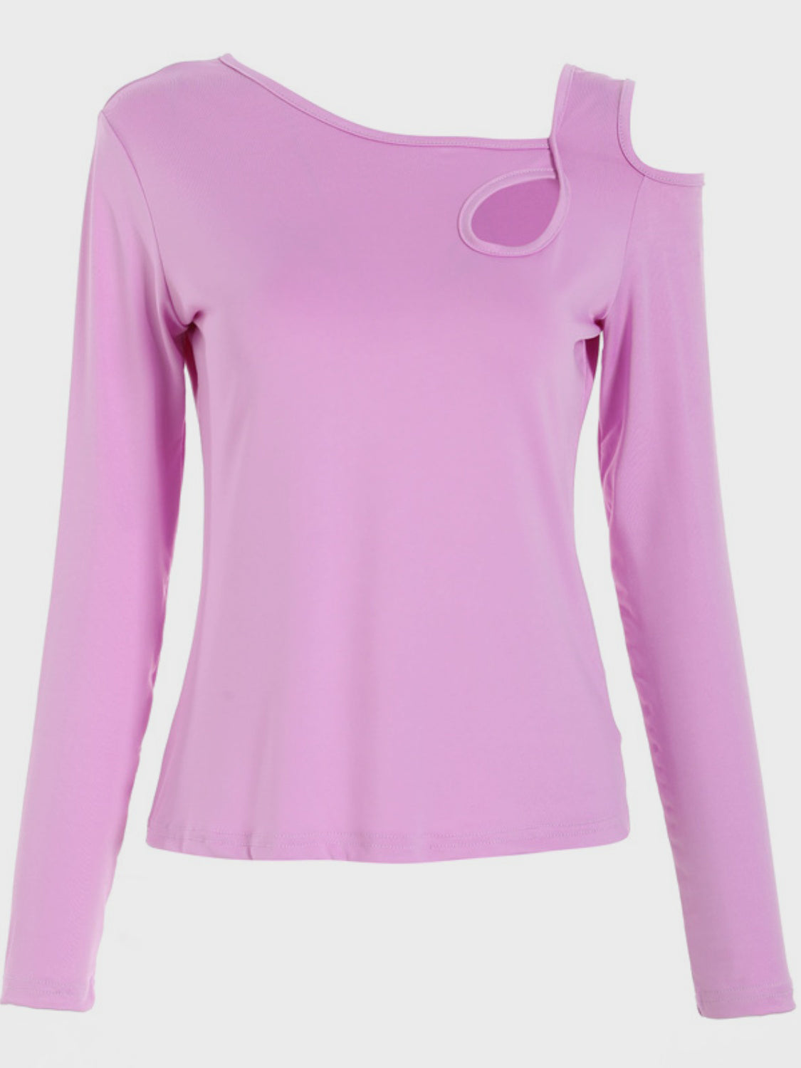 Cutout Asymmetrical Neck Long Sleeve T-Shirt-TOPS / DRESSES-[Adult]-[Female]-Pink Purple-S-2022 Online Blue Zone Planet