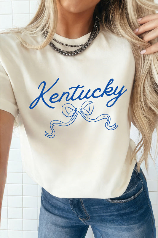 White Kentucky Bow Printed Casual T Shirt-Graphic/Graphic Tees-[Adult]-[Female]-White-S-2022 Online Blue Zone Planet