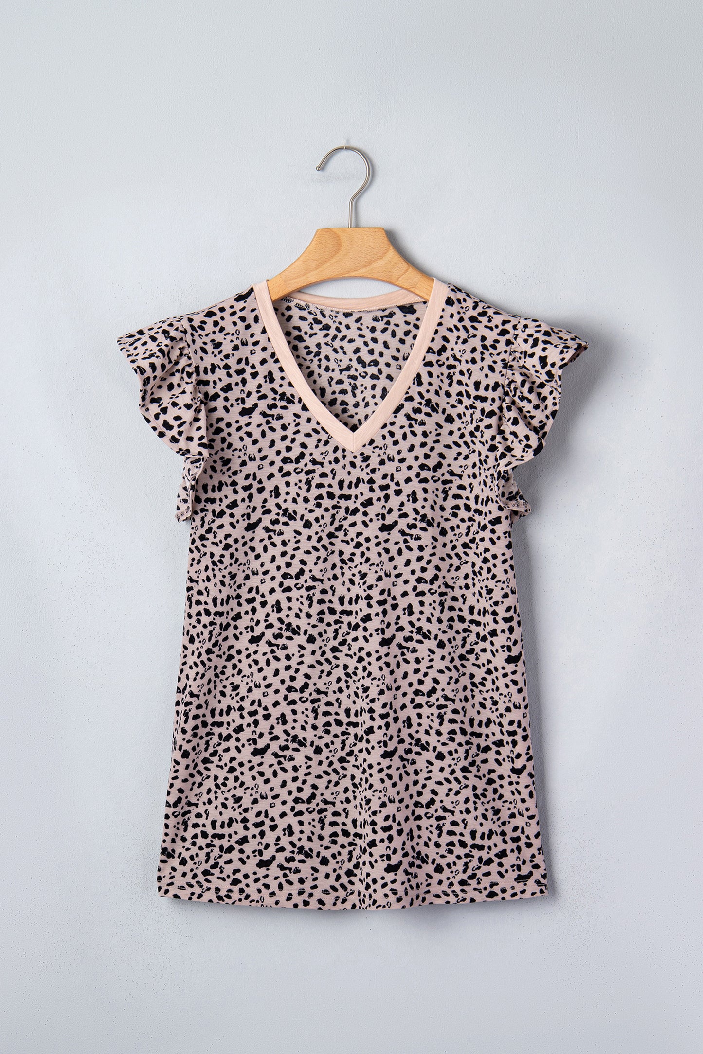 Black Cheetah Print V Neck Ruffle Trim Loose Tank Top-Tops/Tank Tops-[Adult]-[Female]-2022 Online Blue Zone Planet