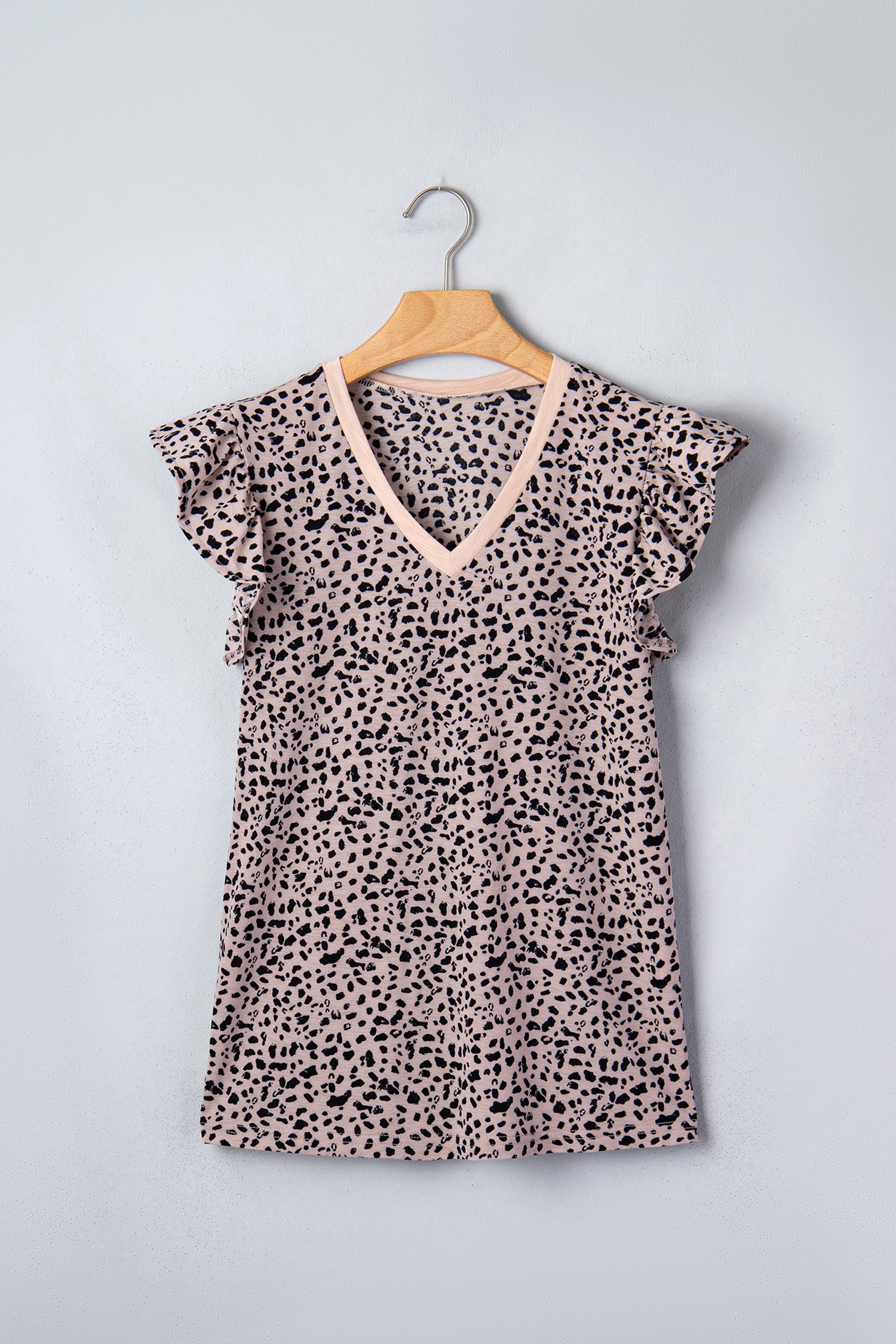 Black Cheetah Print V Neck Ruffle Trim Loose Tank Top-Tops/Tank Tops-[Adult]-[Female]-2022 Online Blue Zone Planet