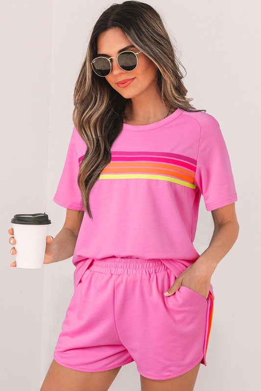 Bonbon Striped Patch Front Casual Tee-Tops/Tops & Tees-[Adult]-[Female]-2022 Online Blue Zone Planet