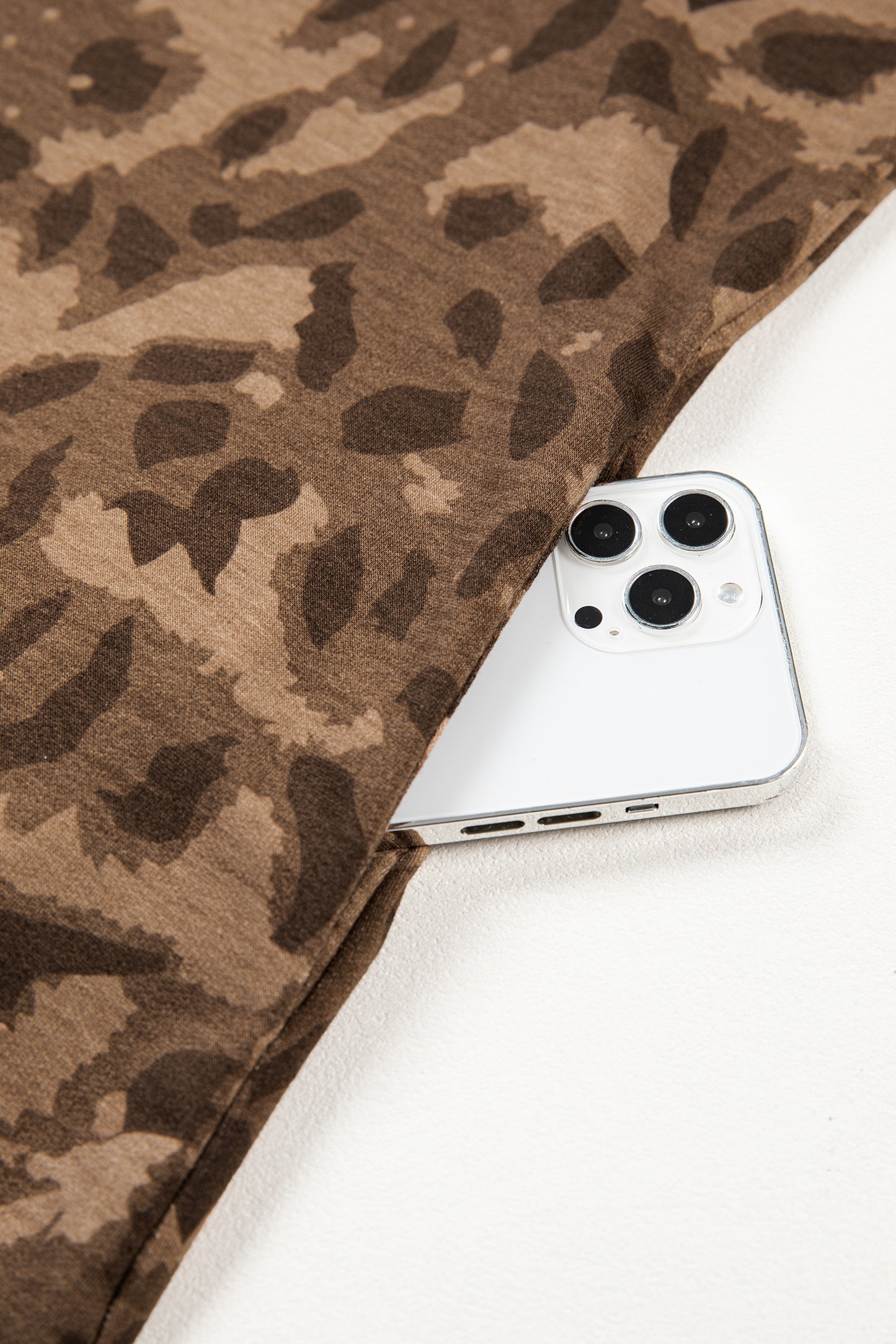 Brown Loose Contrast Striped Accent Leopard T Shirt Mini Dress With Pockets-TOPS / DRESSES-[Adult]-[Female]-2022 Online Blue Zone Planet