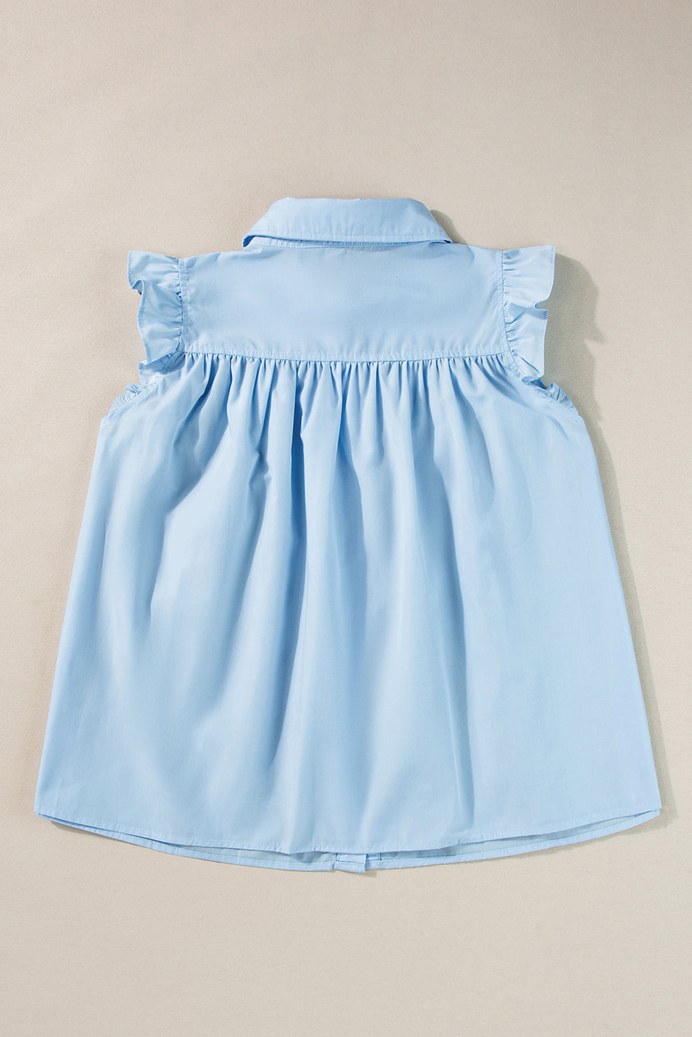 Sky Blue Ric Rac Trim Frilly Sleeveless Shirt-Tops/Blouses & Shirts-[Adult]-[Female]-2022 Online Blue Zone Planet