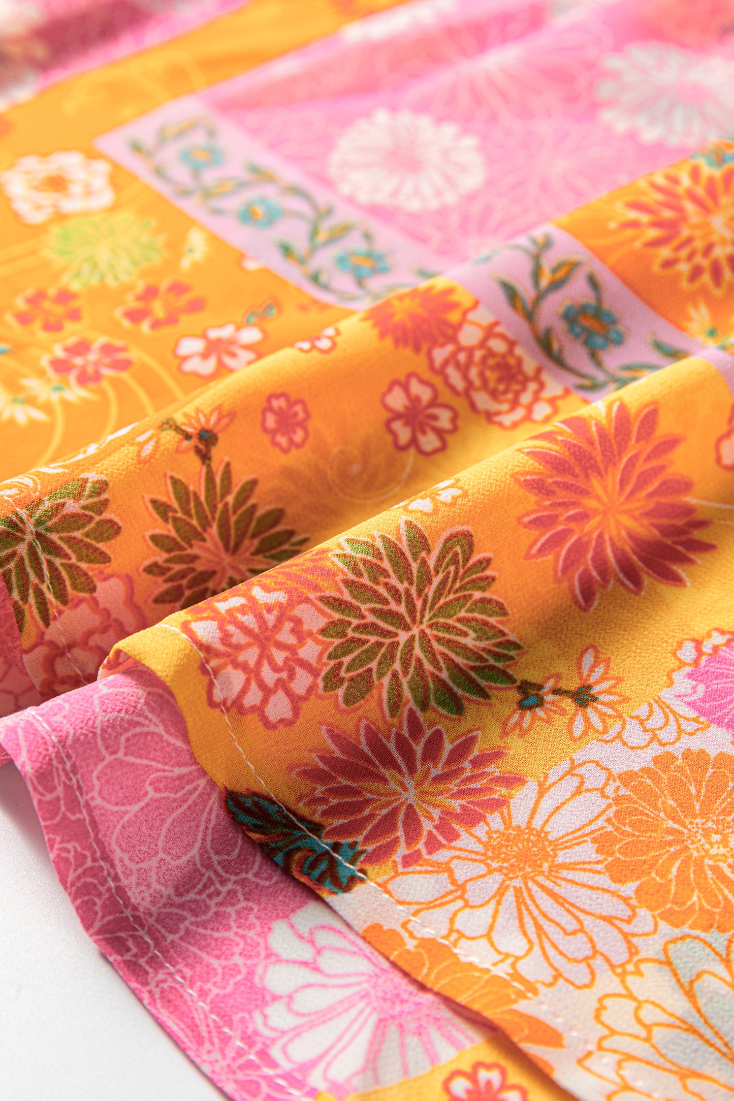 Orange Floral Patchwork Print Cut out Tied Back Bracelet Sleeve Maxi Dress-Bracelet-[Adult]-[Female]-2022 Online Blue Zone Planet