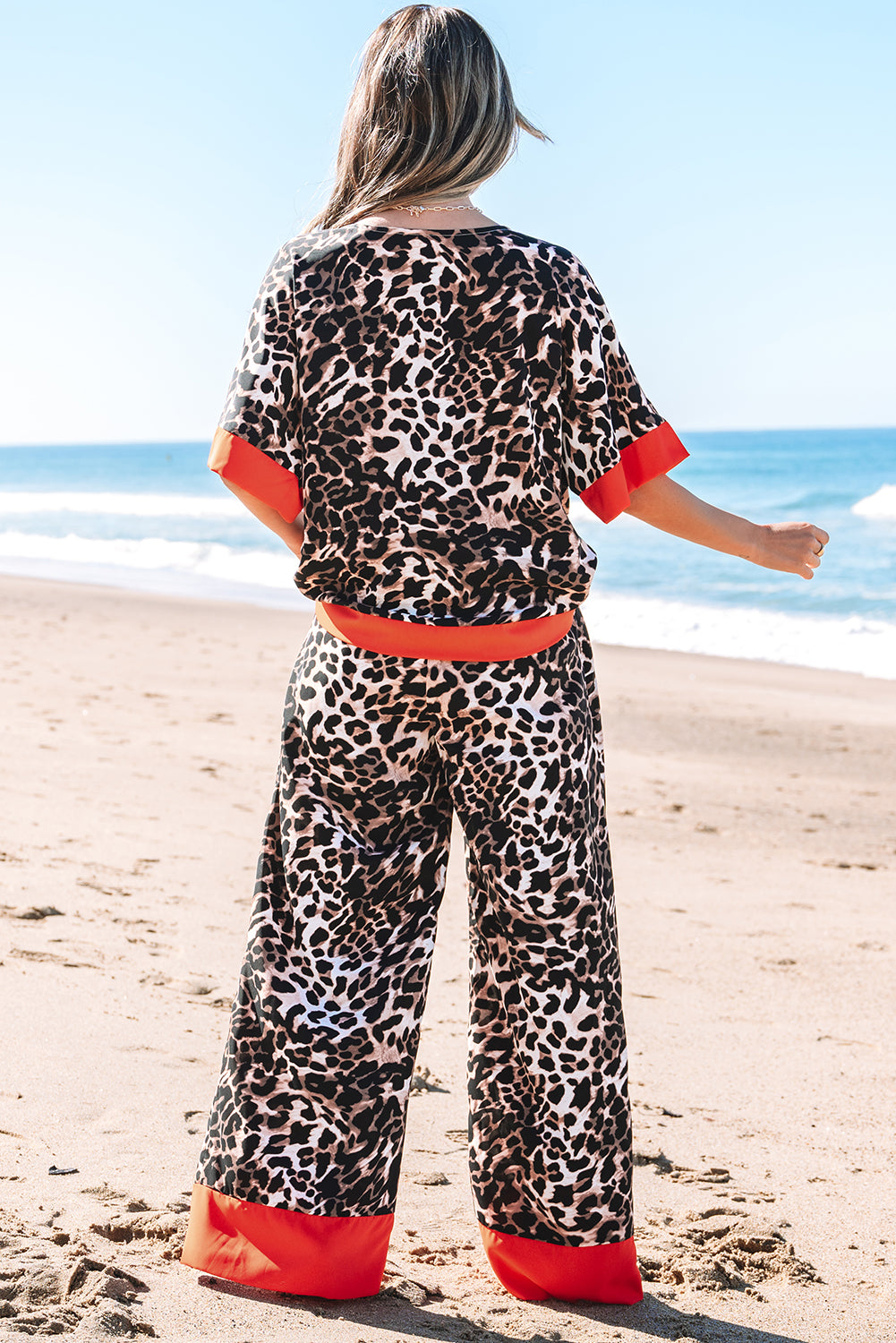Brown Animal Print Color Contrast Edge Loose Fit Pants Set-Two Piece Sets/Pant Sets-[Adult]-[Female]-2022 Online Blue Zone Planet