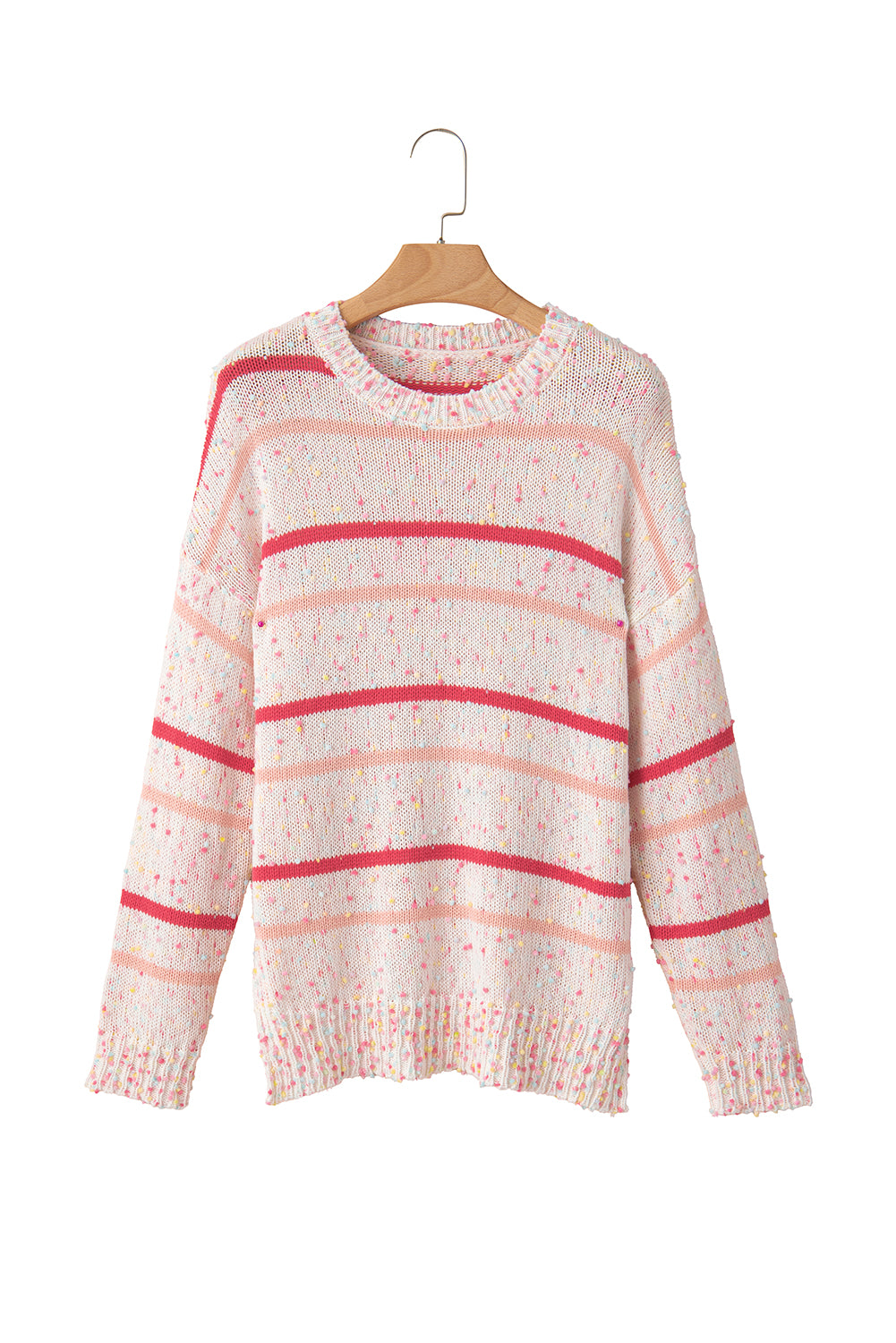 Pink Striped Confetti Drop Sleeve Knit Sweater-Sweaters-[Adult]-[Female]-2022 Online Blue Zone Planet