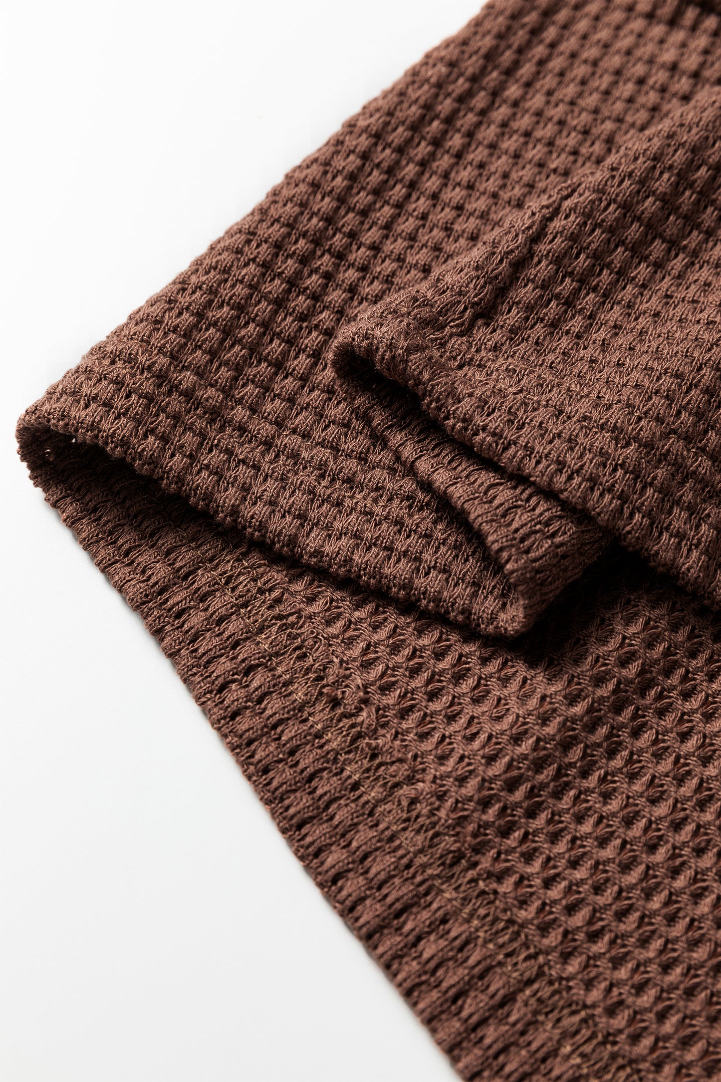 Coffee Waffle Contrast Half Buttoned Hooded Pullover Top-Tops / Dresses-[Adult]-[Female]-2022 Online Blue Zone Planet