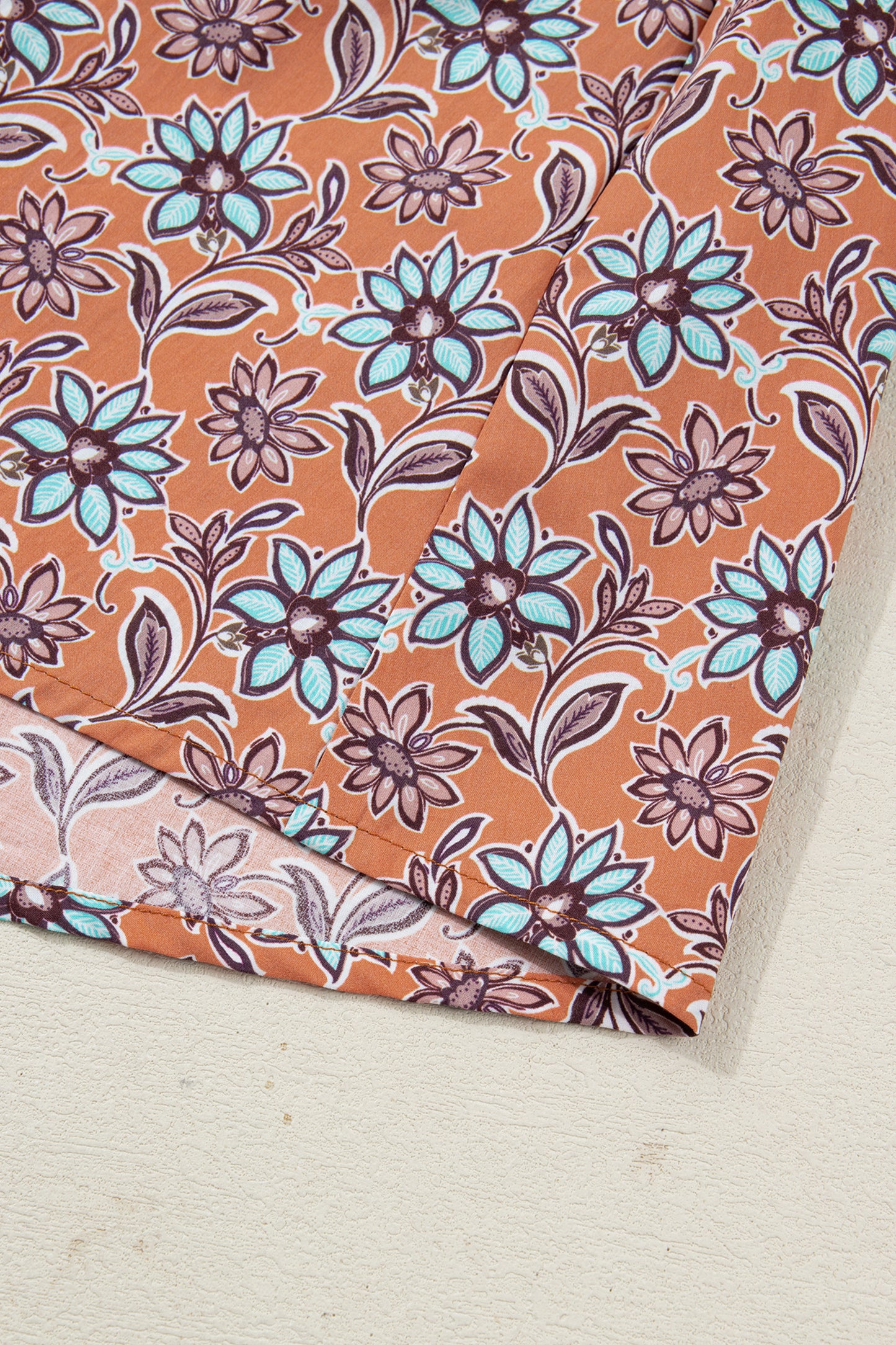 Orange Boho Floral Contrast Collared Shirt Mini Dress-TOPS / DRESSES-[Adult]-[Female]-2022 Online Blue Zone Planet