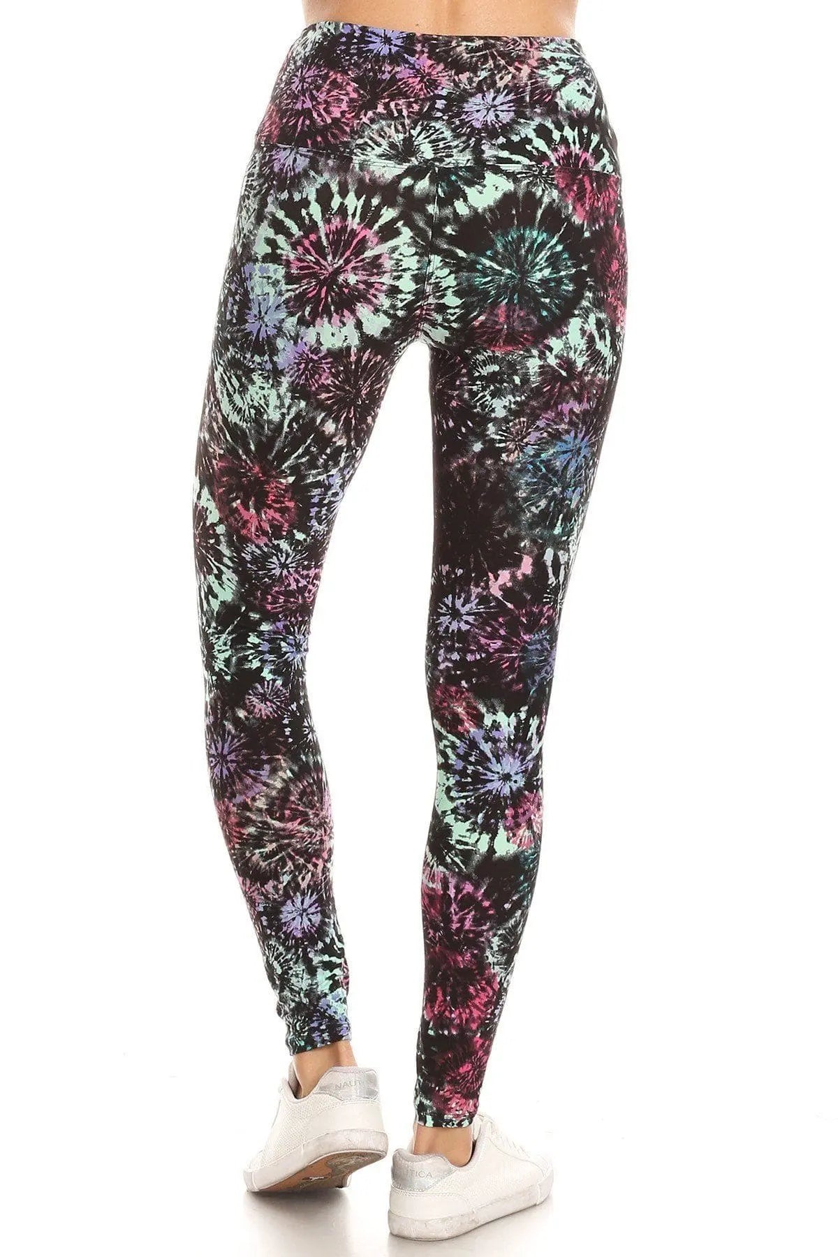 5-inch Long Yoga Style Banded Lined Tie-Dye Printed Knit Legging With High Waist. Blue Zone Planet