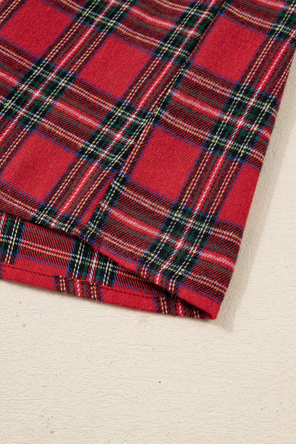 Red Plus Size Plaid Contrast Patchwork Long Sleeve Shirt and Shorts 2pcs Pajama Set-Plus Size/Plus Size Loungewear-[Adult]-[Female]-2022 Online Blue Zone Planet