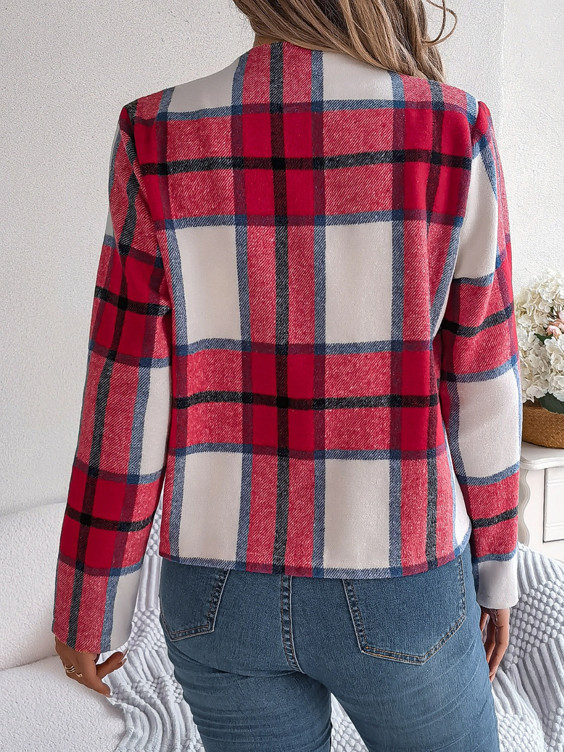 Blue Zone Planet | Plaid Open Front Long Sleeve Jacket-TOPS / DRESSES-[Adult]-[Female]-2022 Online Blue Zone Planet