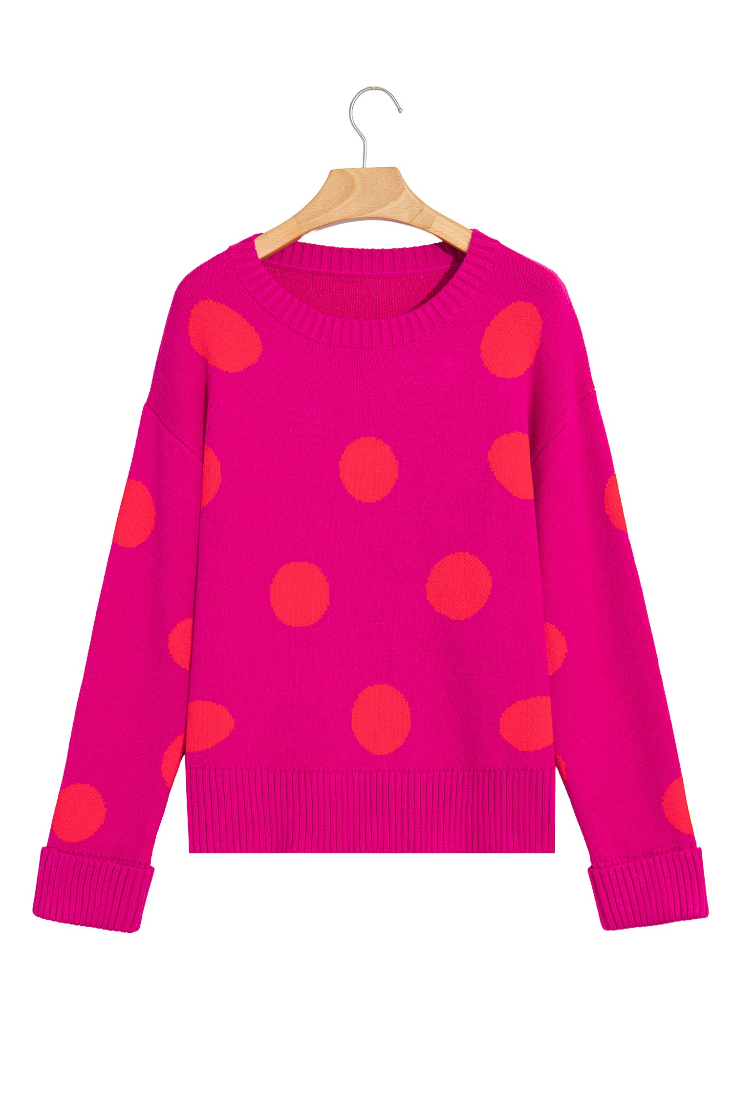 Strawberry Pink Playful Cozy Polka Dot Sweater-Sweaters & Cardigans/Sweaters-[Adult]-[Female]-2022 Online Blue Zone Planet